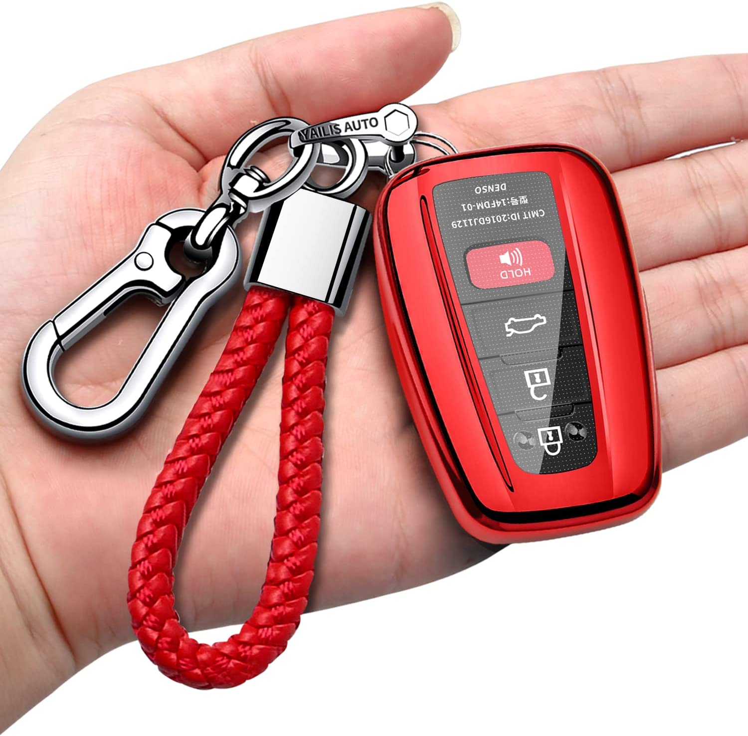 Key Fob Cover with Keychain Soft TPU Key Shell Case,For 2020-2022 Highlander 2018-2022 RAV4 Camry C-HR Corolla Avalon Prius GT86 Smart Key