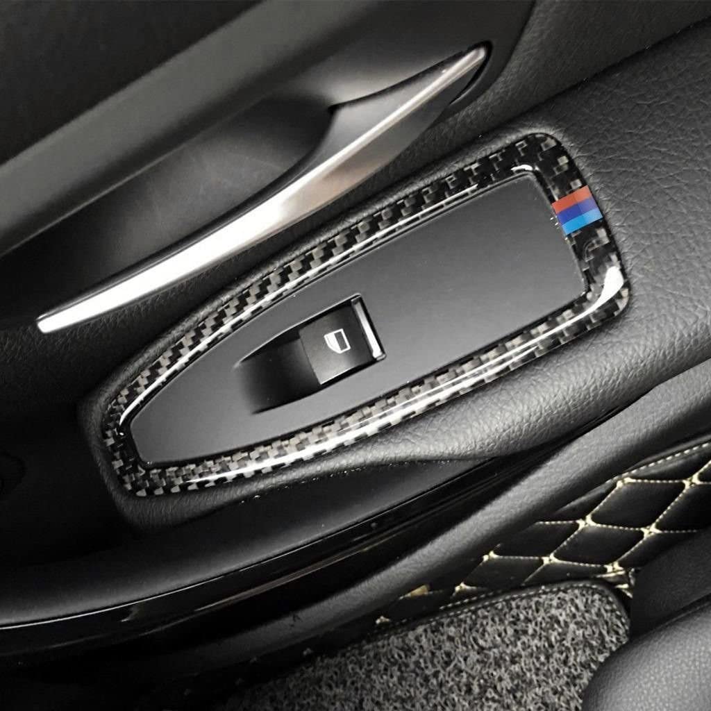 Window Lift Button Frame Cover Trim, M Colored Carbon Fiber, Compatible with 3 Series F30 F31 2012-2018, GT F34 2014-2018, 4 Series F36 2015-2018