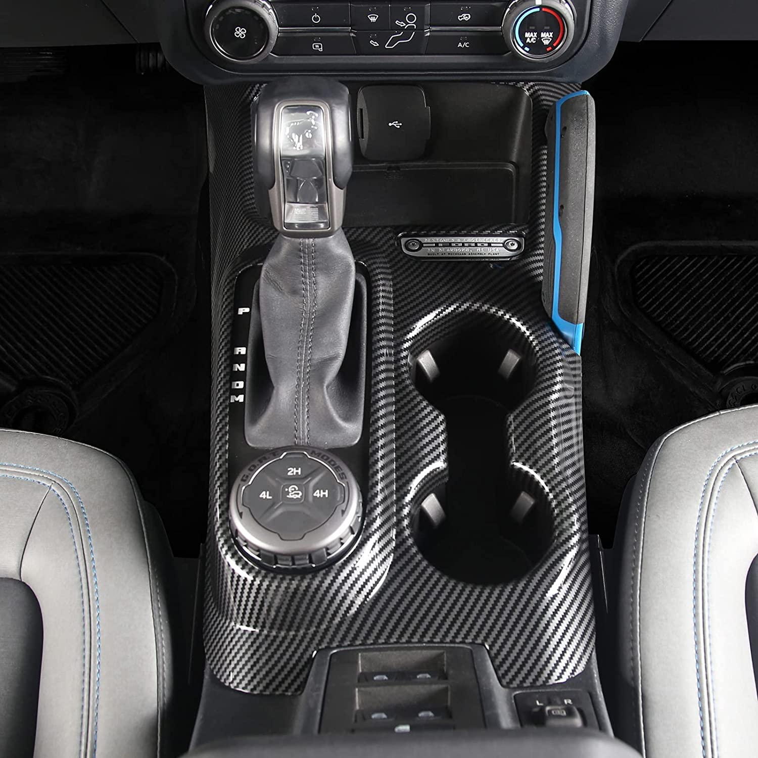 Gear Shifter Trim for 2021 2022 Bronco Center Console Panel Decoration Cover Plate Frame Transmission Box Interior Accessories Sticker, ABS Carbon Fiber