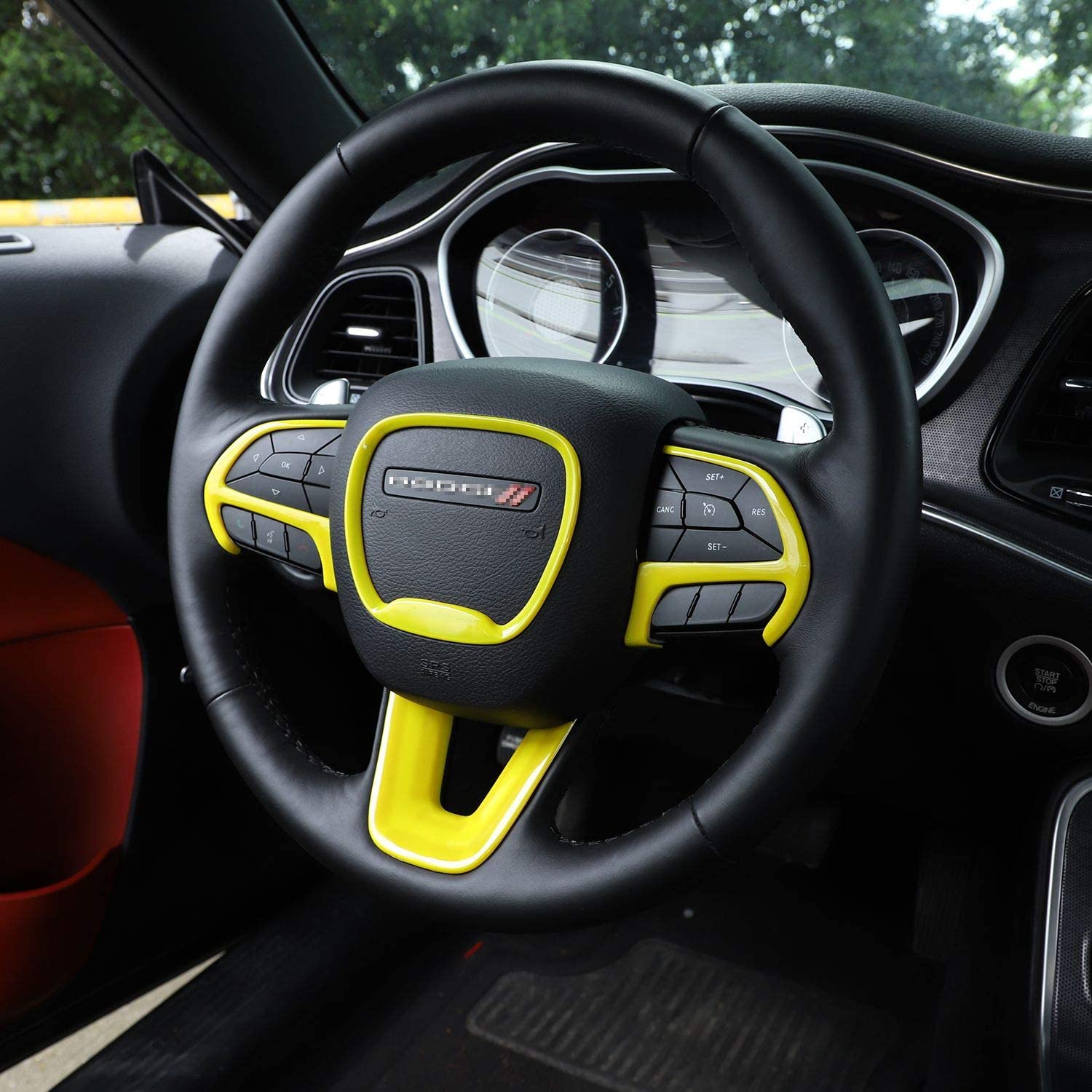Steering Wheel Trim for 2015-2022 Challenger Charger, for 2014-2022 Dodge Durango for Grand Cherokee SRT8, ABS Yellow 4pcs - Delicate Leather