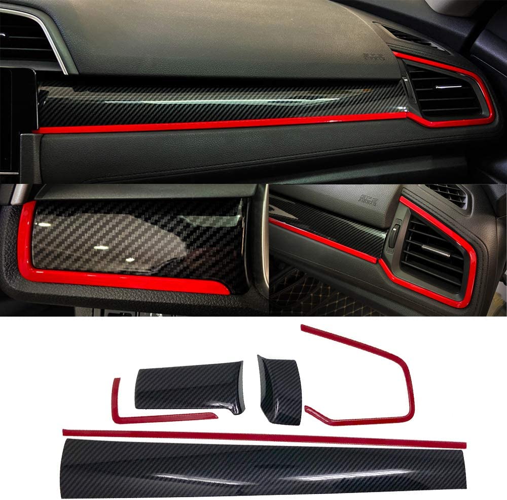 6Pcs Carbon Fiber Grain Console Center Dashboard Cover Trim Decorative Sticker Compatible with 10th Gen Civic 2016 2017 2018 2019 2020 2021 - Delicate Leather