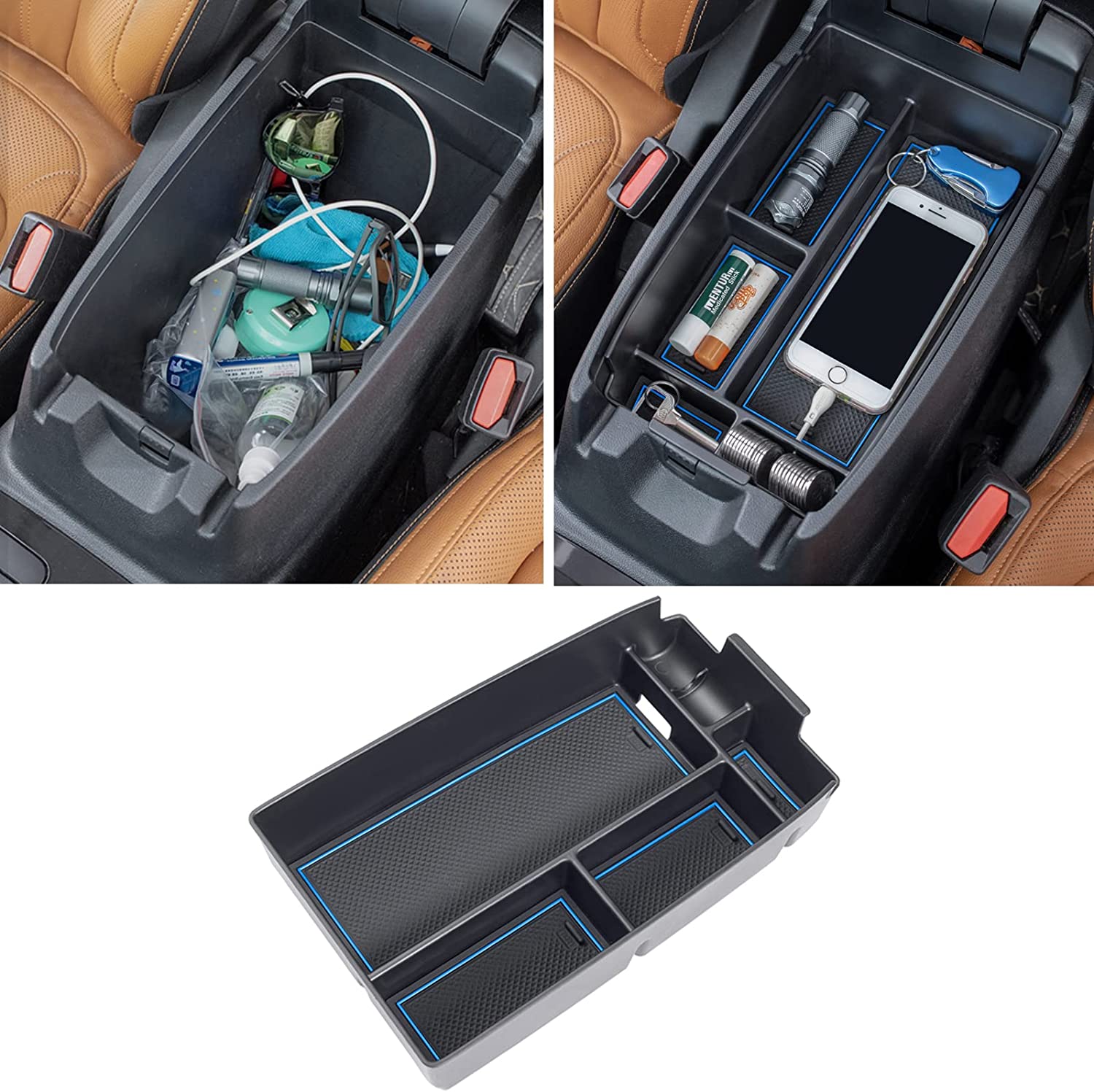 Center Console Organizer Sport 2021 2022 Accessories, Long Compartment Armrest Box Storage Tray Coin Container - Delicate Leather