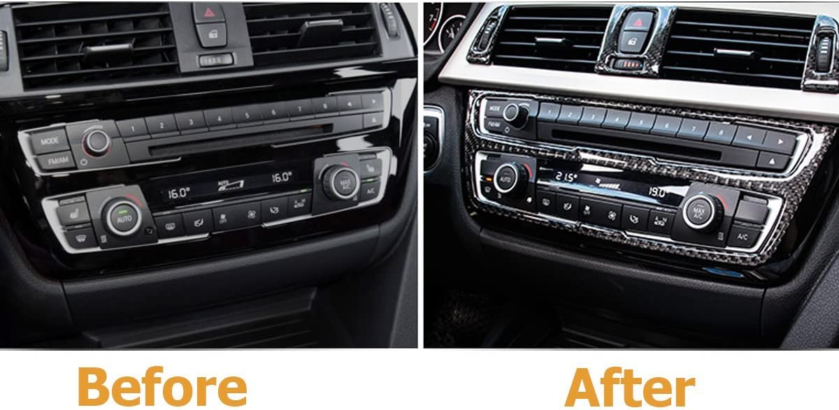 Center Consoles Multimedia CD Control Panel Decoration Frame Cover Trim, Real Carbon Fiber, Compatible with 3 Series F30 F31 2012-2018, GT F34 2014-2018, 4 Series F32 F33 F36 2014-2019 - Delicate Leather