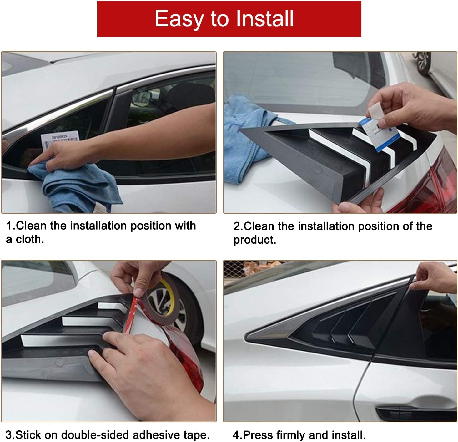 10th Gen Civic Racing Style Rear Side Window Louvers Air Vent Louvers Scoop Cover Blinds Compatible with 2016-2021 Honda Civic Sedan - Delicate Leather