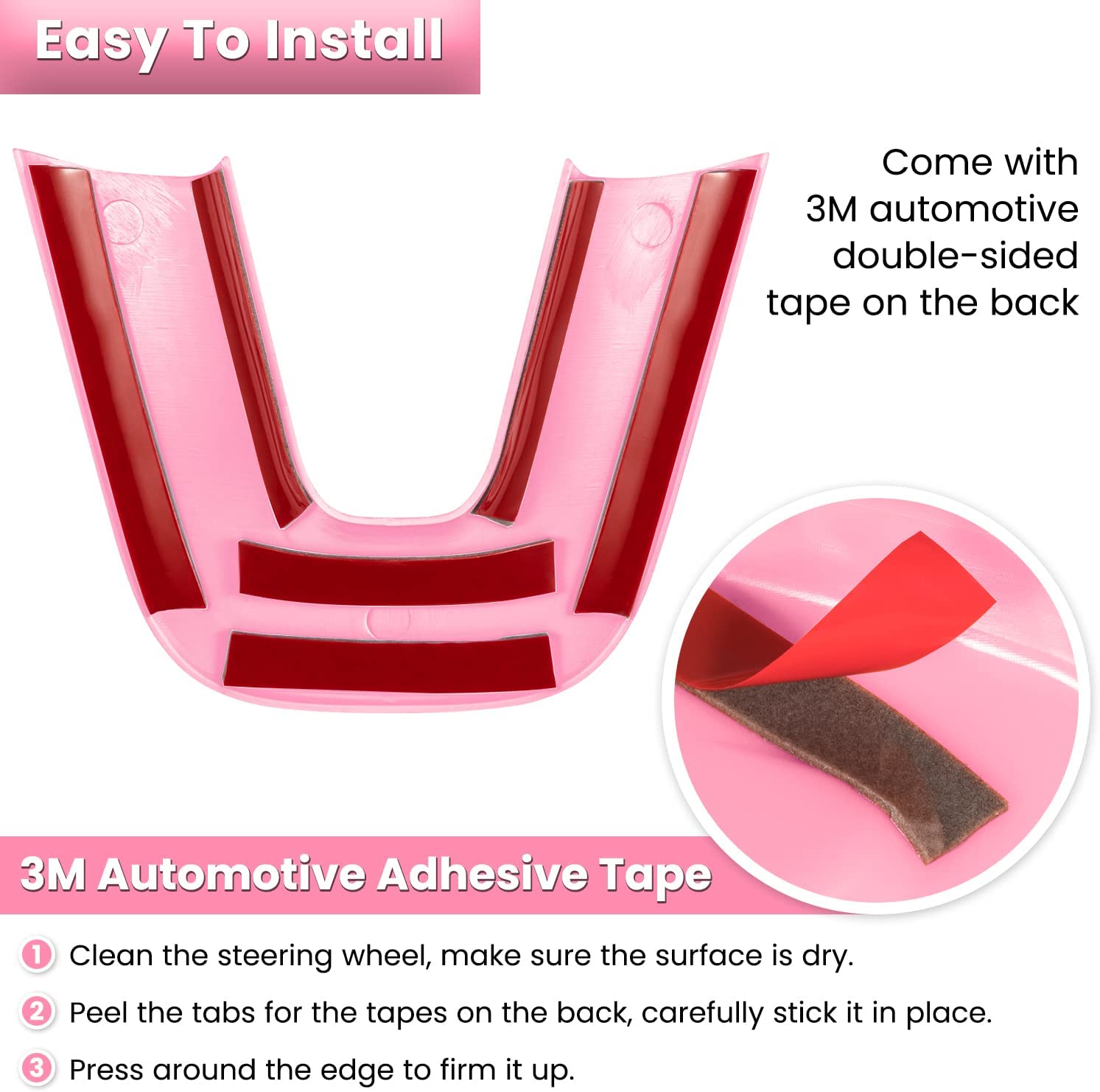 Steering Wheel Cover Trim Interior Accessories Decoration Kit for 2015-2021 Challenger Charger, for 2014-2021 Durango & Grand Cherokee SRT8 (Pink 3PCS) - Delicate Leather