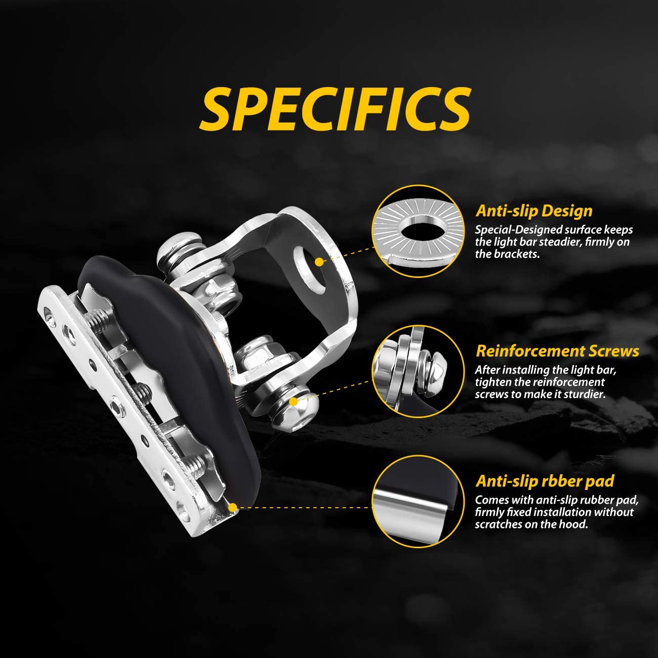 Universal LED Light Bar Mounting Brackets A Pillar Hood Work Light Clamp Holder Mount 304 Stainless Steel for Car Offroad Jeep Truck SUV 4x4 2PCS - Delicate Leather