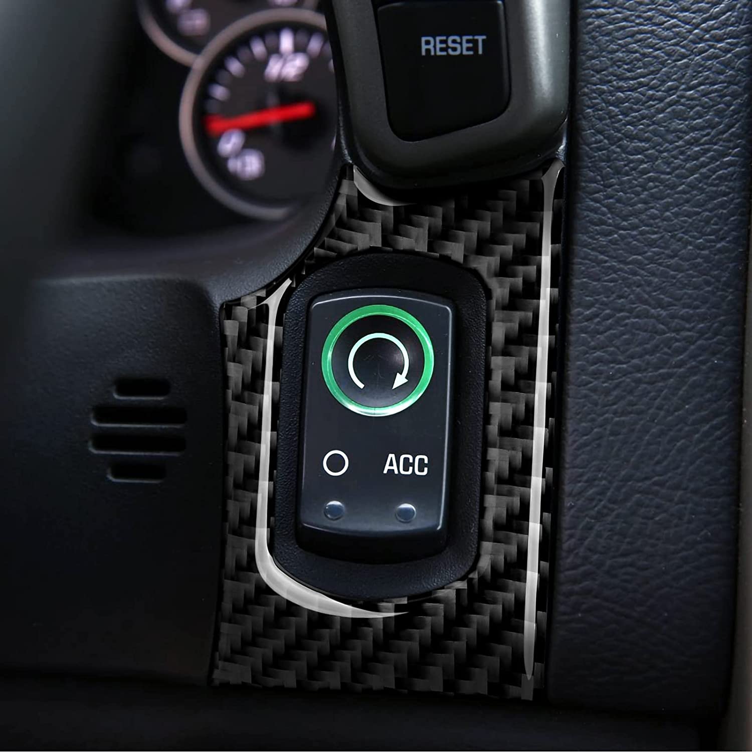 Car Engine Start Stop Button Sticker Decal Carbon Fiber Interior Trim Cover Compatible with C6 2005 2006 2007 Accessories - Delicate Leather