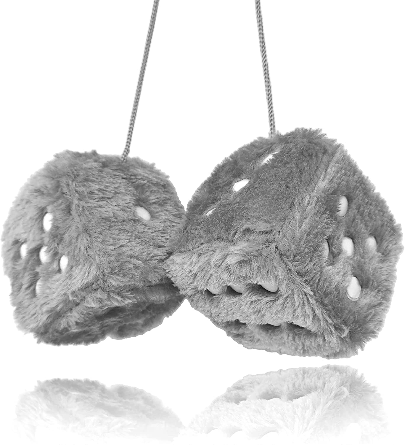 Fuzzy Plush Dice for Car Mirror, Pair of Retro 3” Dice with Black Dots for Car Interior Hanging Ornament Decoration, Car Accessories, Custom For Cars - Delicate Leather