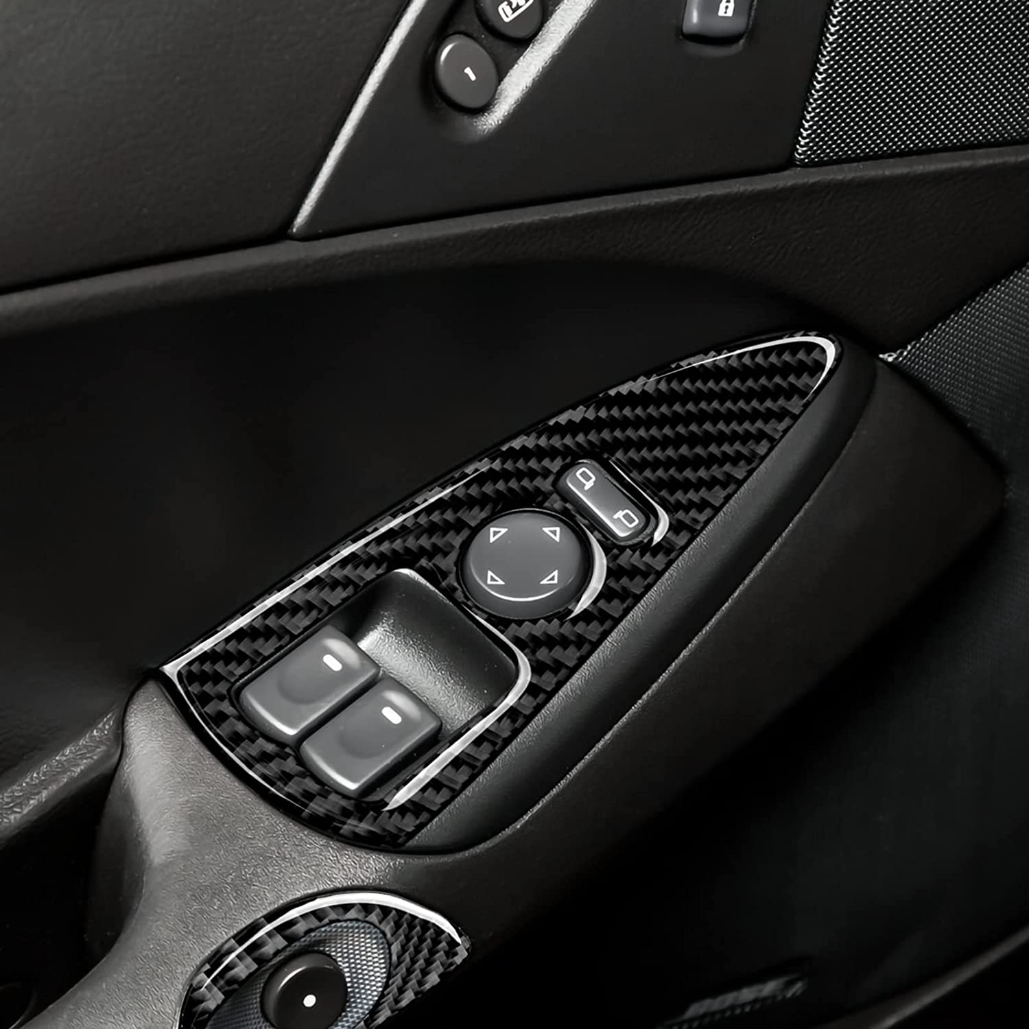 Car Window Lift Switch Panel Sticker Decal Carbon Fiber Interior Trim Cover for C6 2005 2006 2007 Accessories - Delicate Leather