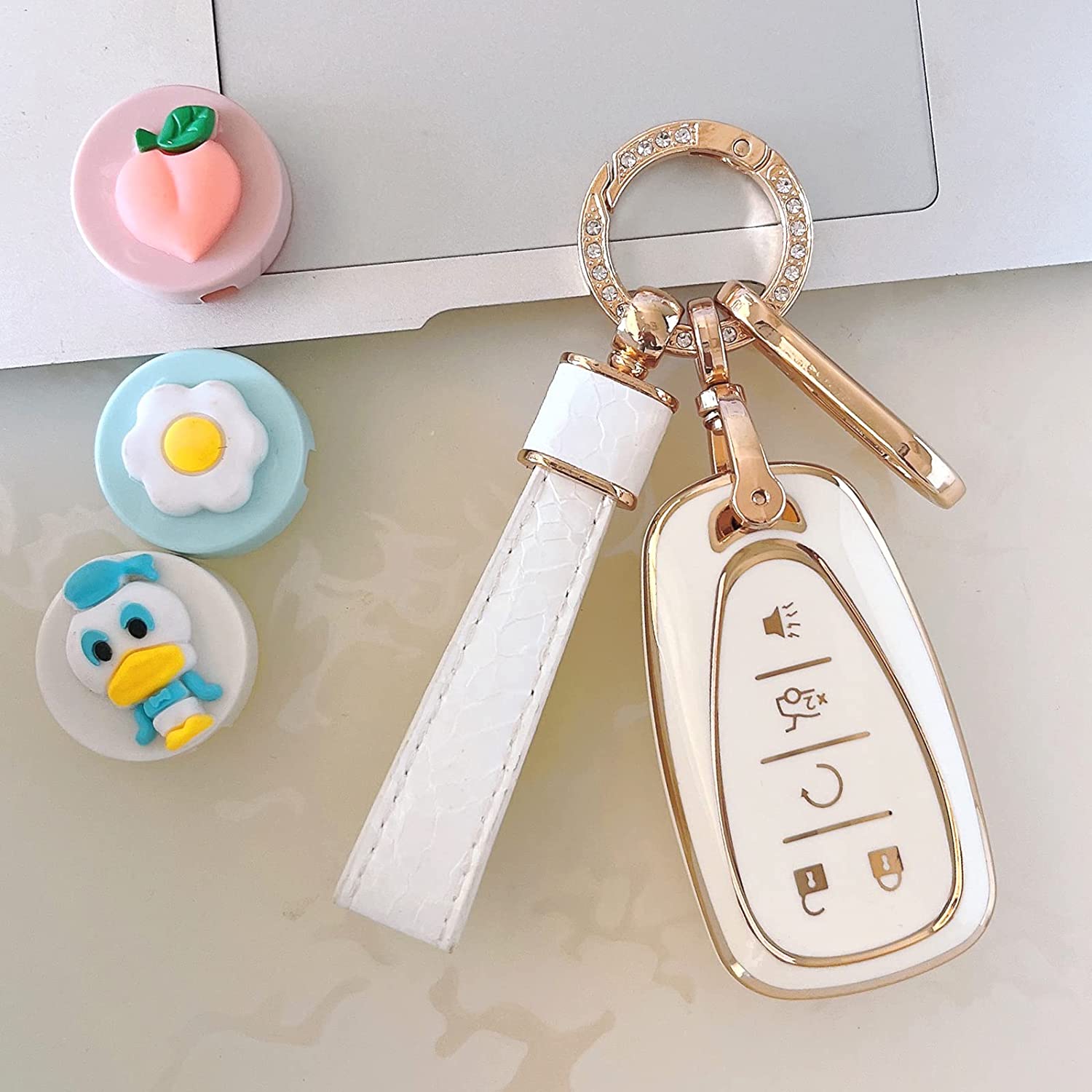 Key fob Cover.Two different materials Chevr keychain Accessories, 5 colors TPU key Cover .for Chevrolet,5 Buttons Smart Key - Delicate Leather