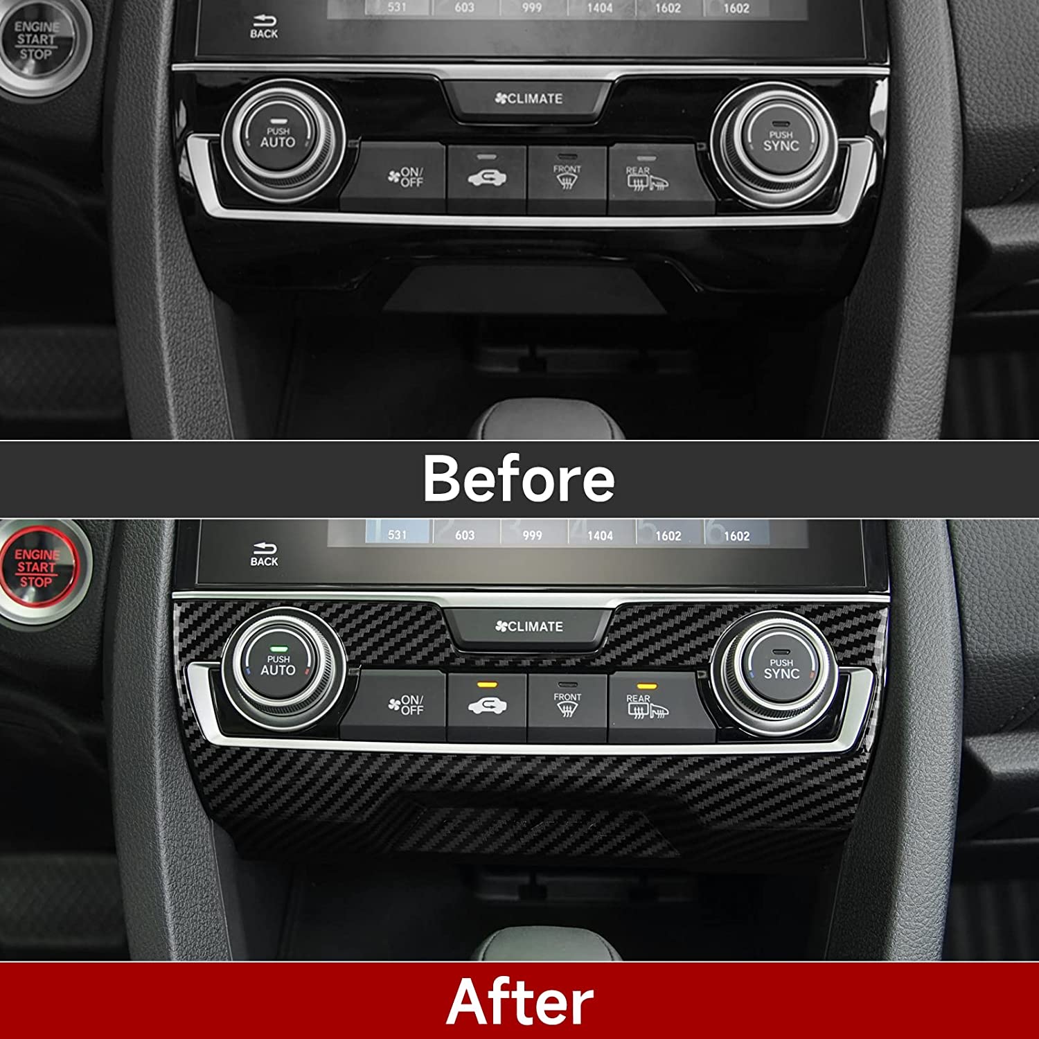 ABS Carbon Fiber Compatible with 2016 2017 2018 2019 2020 2021 Civic 10th Gen Accessories Air Condiitioning Center Console Panel Interior Sticker - Delicate Leather