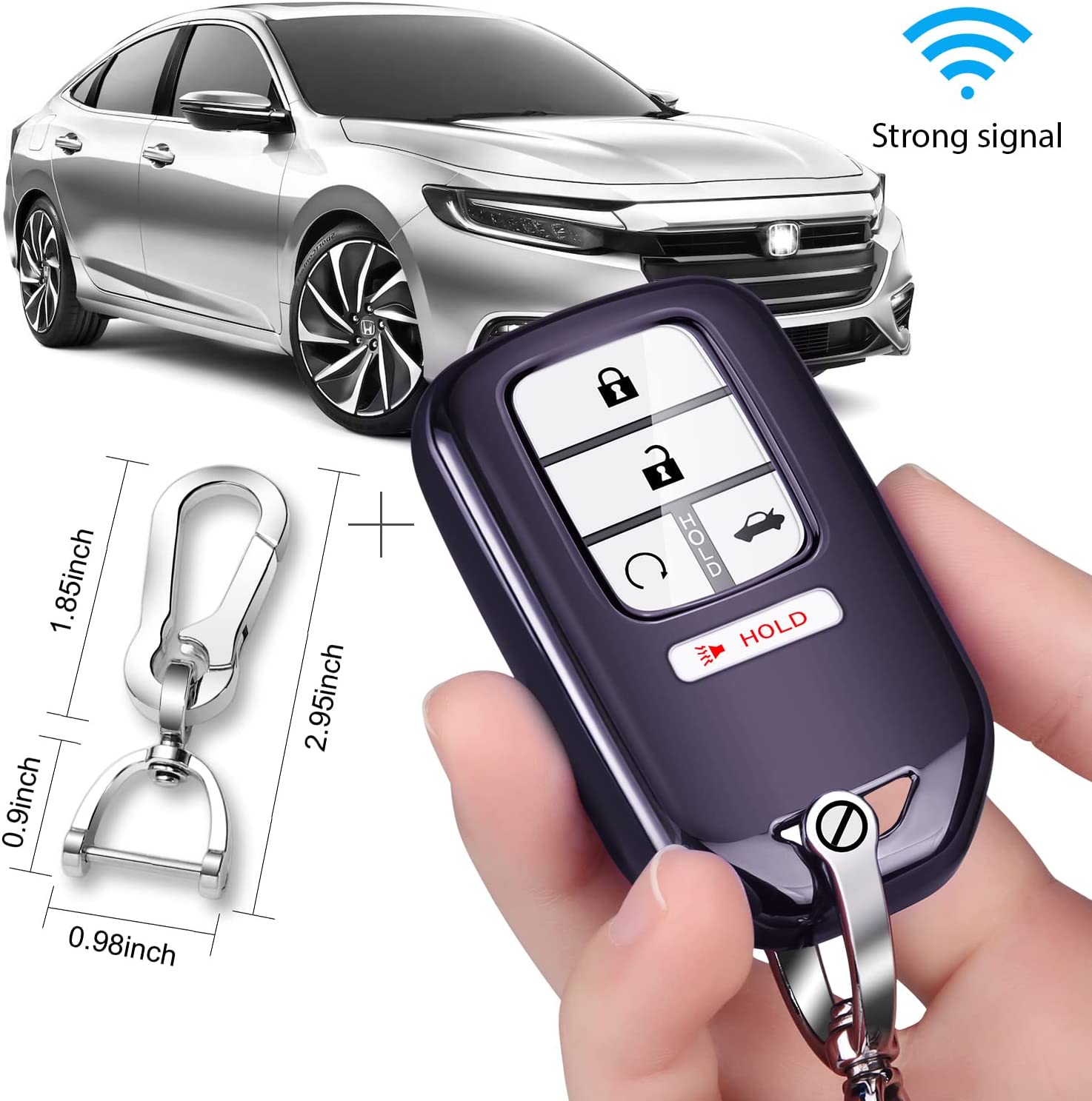 Honda Key Fob Cover with Keychain,Soft TPU Full Cover Protection Key Fob Shell Compatible with Honda Accord Civic CRV HRV Pilot Odyssey Passport Smart Remote Key Fob Case - Delicate Leather