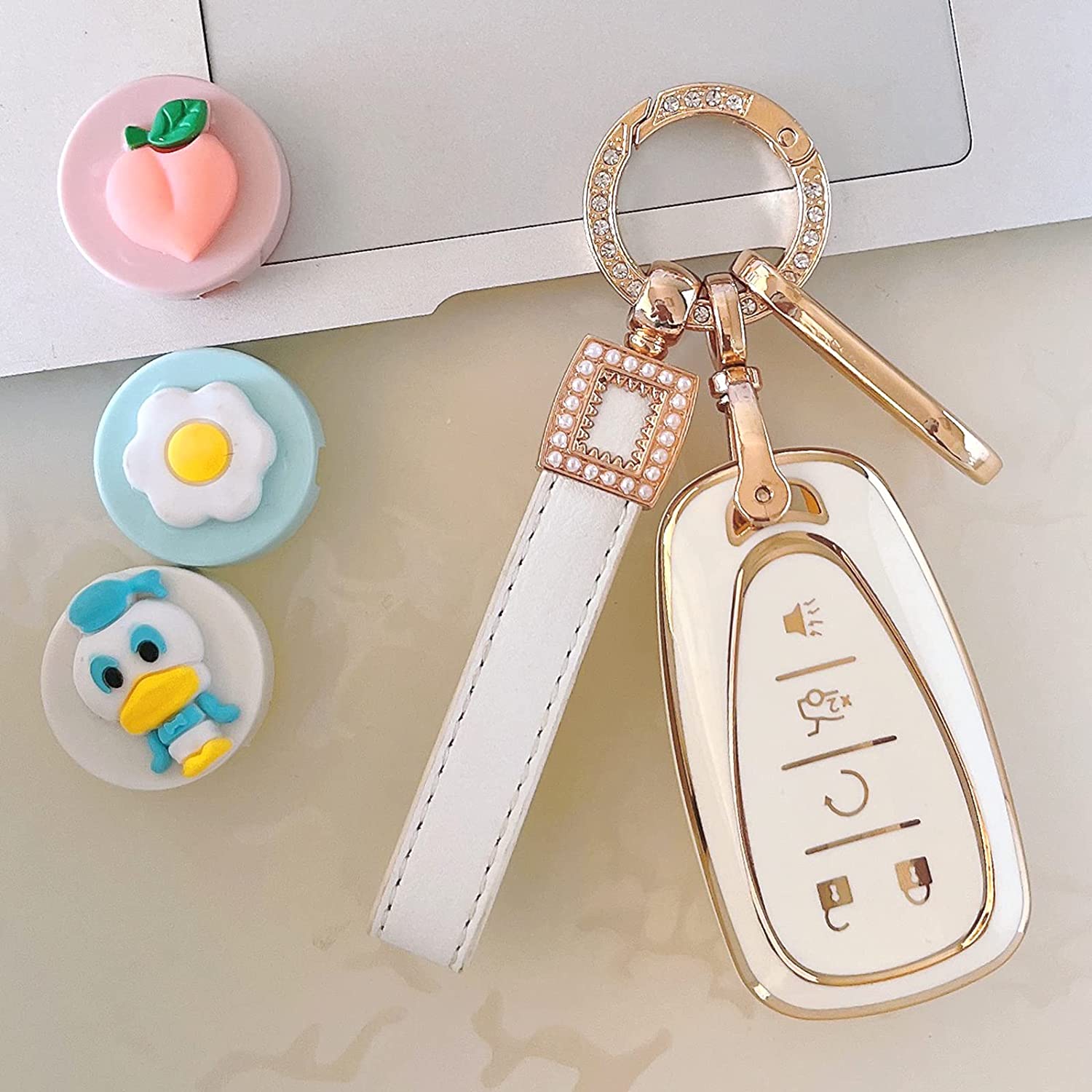 Key fob Cover.Two different materials Chevr keychain Accessories, 5 colors TPU key Cover .for Chevrolet,5 Buttons Smart Key - Delicate Leather