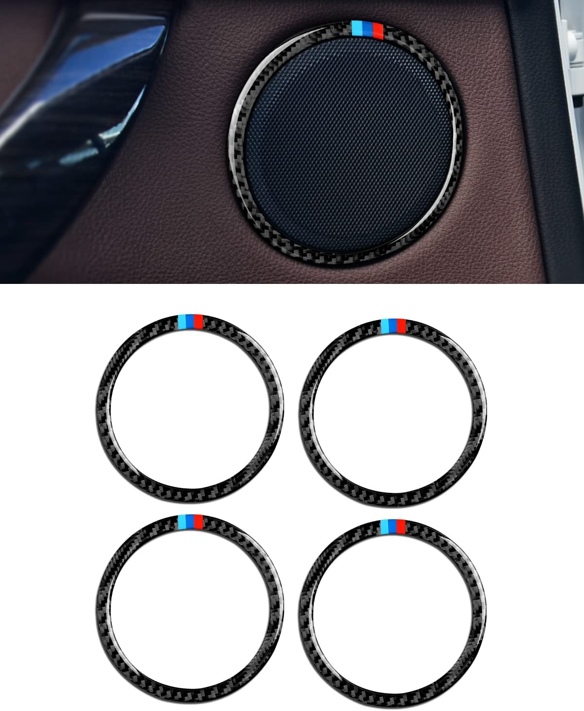 2PCS Car Trim Audio Speaker Frame Sticker Carbon Fiber Decals Compatible with F30 F31 F34 3GT F32 F33 F36 2012 2013 2014 2015 2016 2017 2018 2019 Interior Accessories