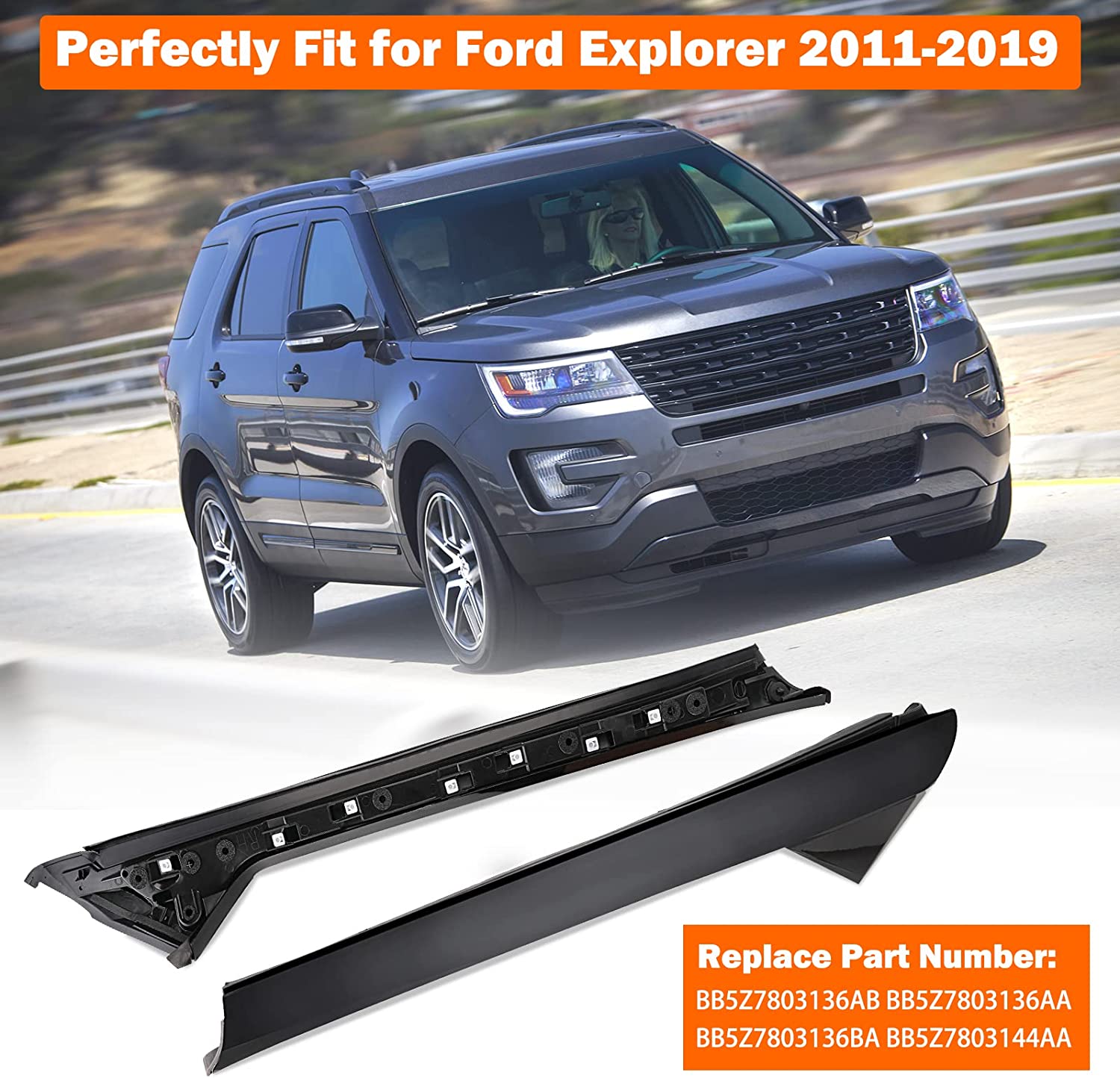 Windshield A-Pillar Molding Trim Kit Passenger Side, Compatible with 2011-2019 Ford Explorer Replace 926-451, BB5Z7803136AB BB5Z7803136AA BB5Z7803136BA BB5Z7803144AA - Delicate Leather