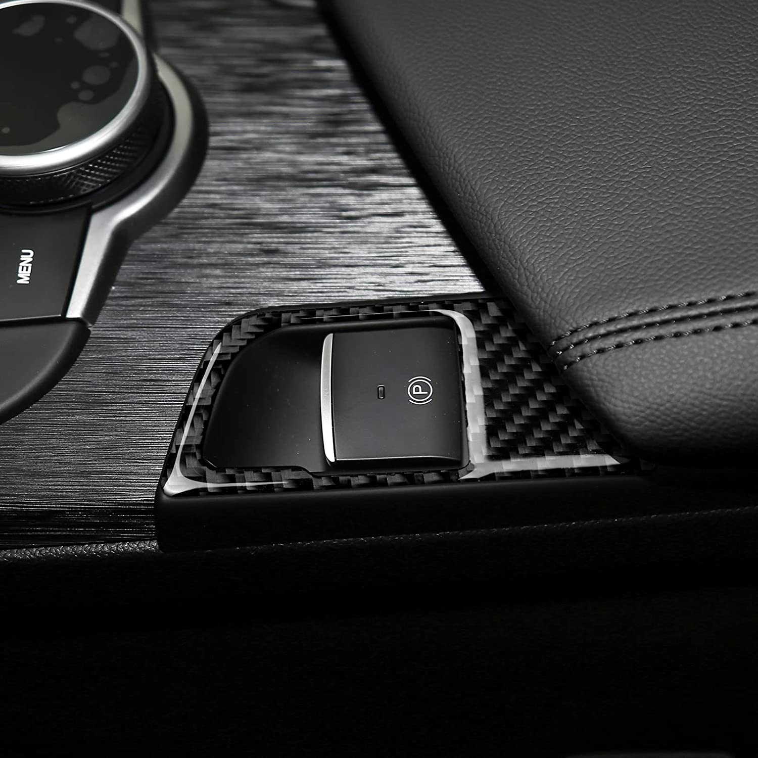 Car Electronic Handbrake Cover Trim Carbon Fiber Sticker Decal fits for Giulia 2017 2018 2019 Car Accessories - Delicate Leather