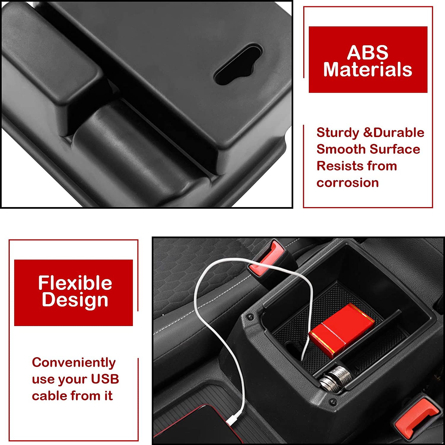 Centre Console Organizer Tray for Tiguan 2018-2022 and VW Taos 2022, Center Armrest Storage Box with Coin Holder, Glove Compartment Container for VW Tiguan and Taos - Delicate Leather