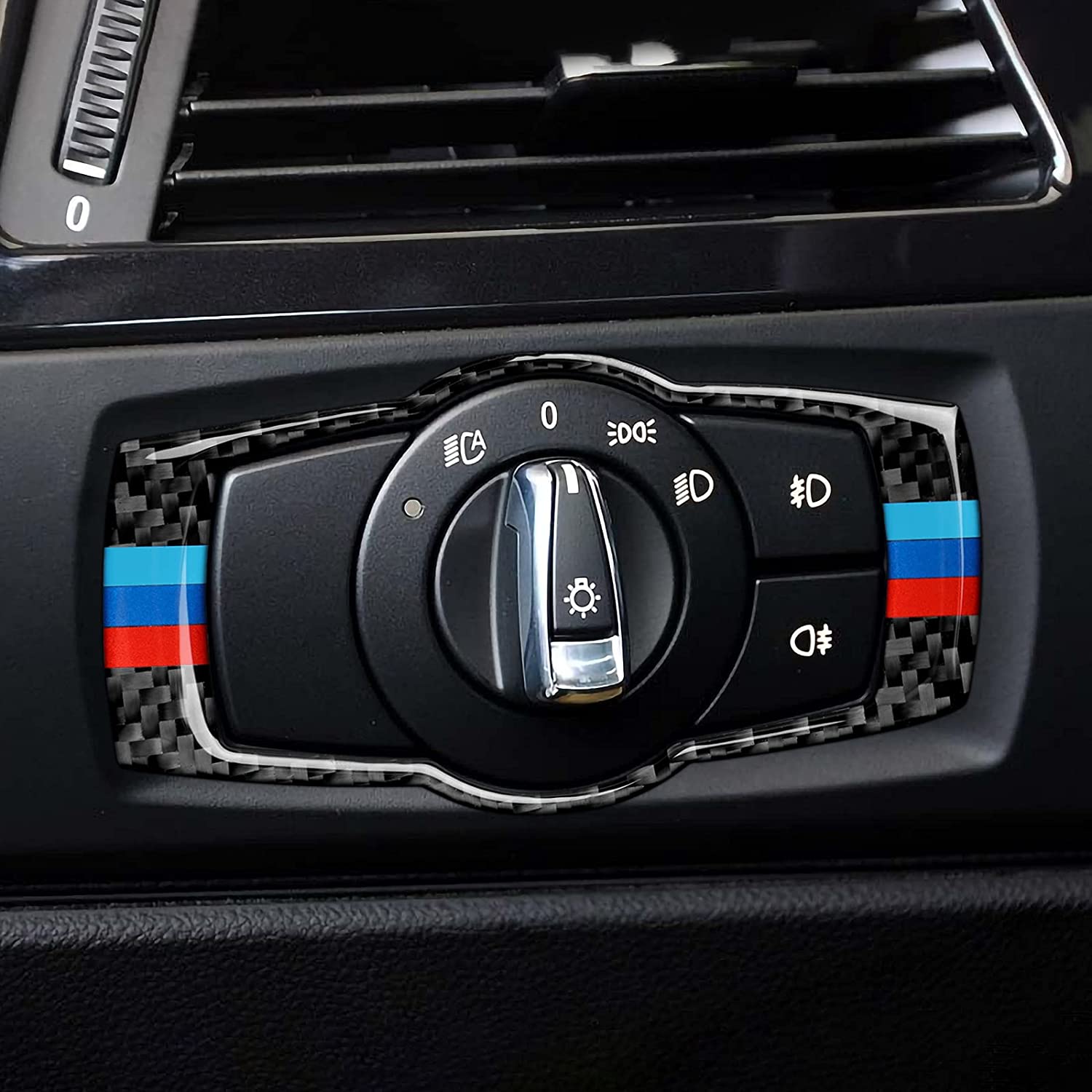 Car Headlight Switch Panel Sticker Decal Carbon Fiber Trim Cover Compatible with E90 E92 E93 2005 2006 2007 2008 2009 2010 2011 2012 Accessories - Delicate Leather