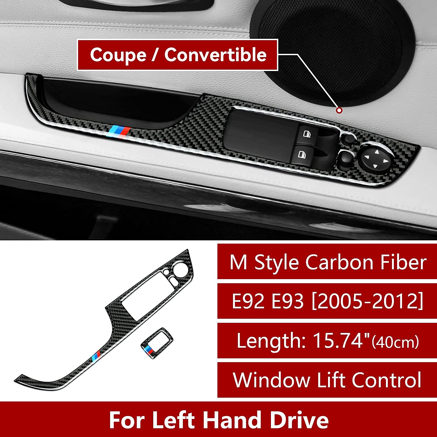 Car Window Lift Switch Sticker Decal Carbon Fiber Trim fits for E92 E93 Coupe Convertible Accessories - Delicate Leather