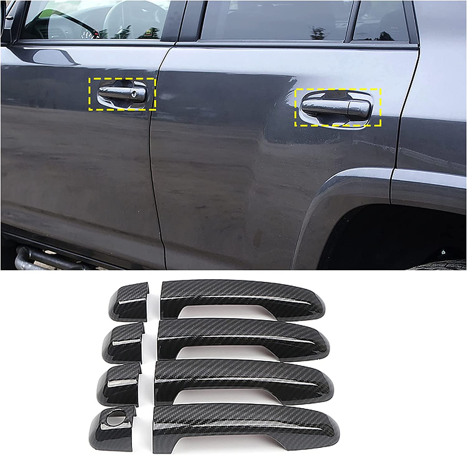 Door Handle Cover Trim for 4Runner 4WD N280 2010-2022 2018 2019 Car Styling Accessories Exterior Door Handles Black 8PCS ABS (No Smart Key Holes Carbon Fiber) - Delicate Leather
