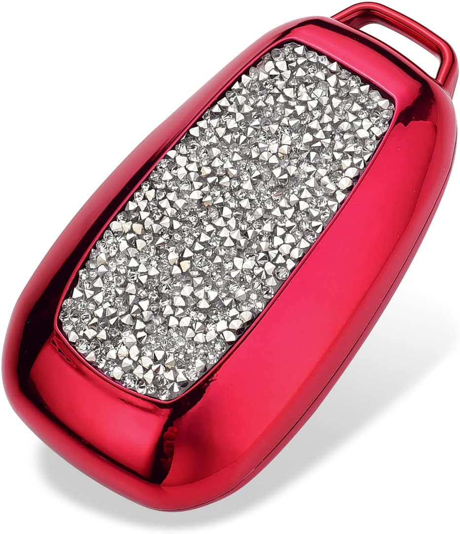 3 4 Buttons 3D Bling Diamond Fashion Smart Remote Key Fob Case Cover Compatible with Subaru Outback Forester Crosstrek Ascent BRZ WRX Legacy Impreza STI with Bling Keychain - Delicate Leather