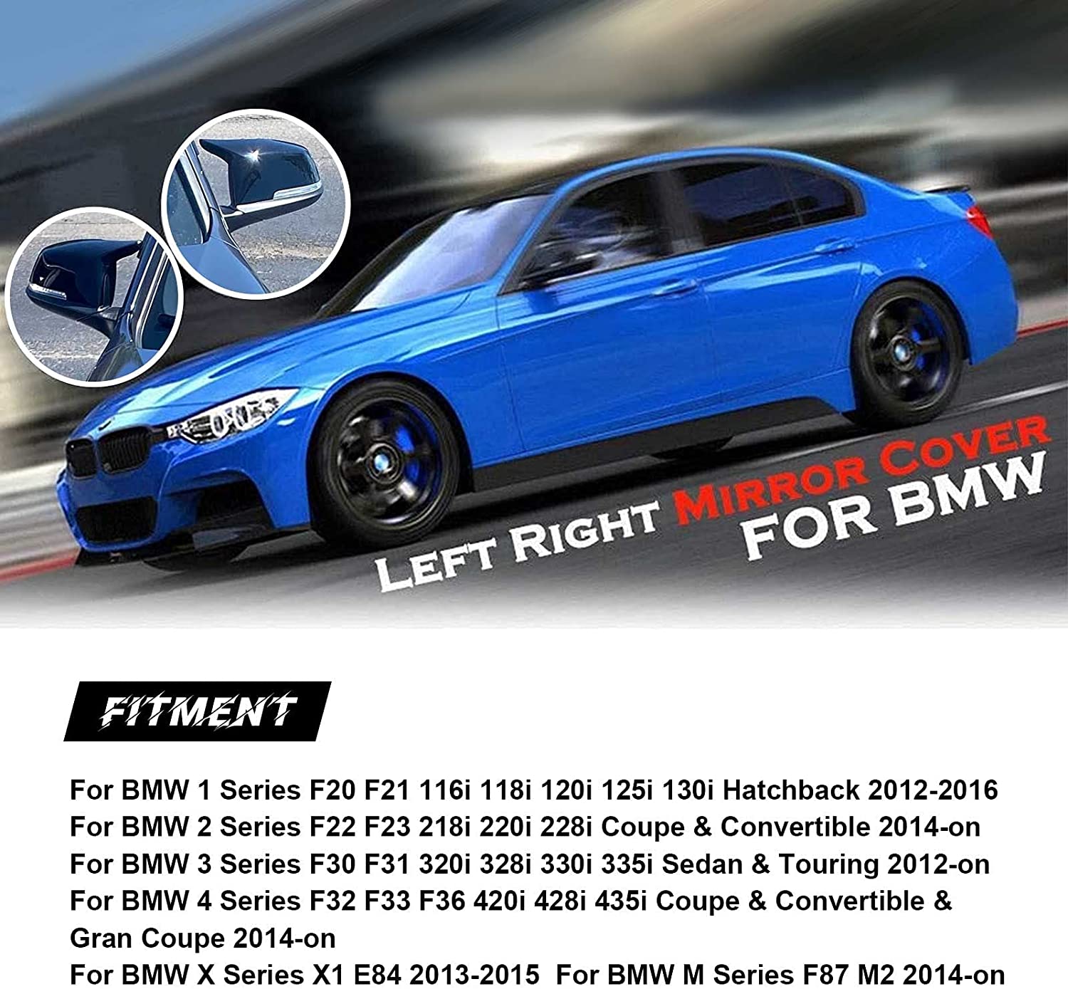 Door Mirror Covers,Glossy Black Replacement Rearview Side Mirror Covers Caps Rearview Replacement for F20 F22 F23 F30 F31 F32 F33 F36 F87 M2 X1 E84 - Delicate Leather