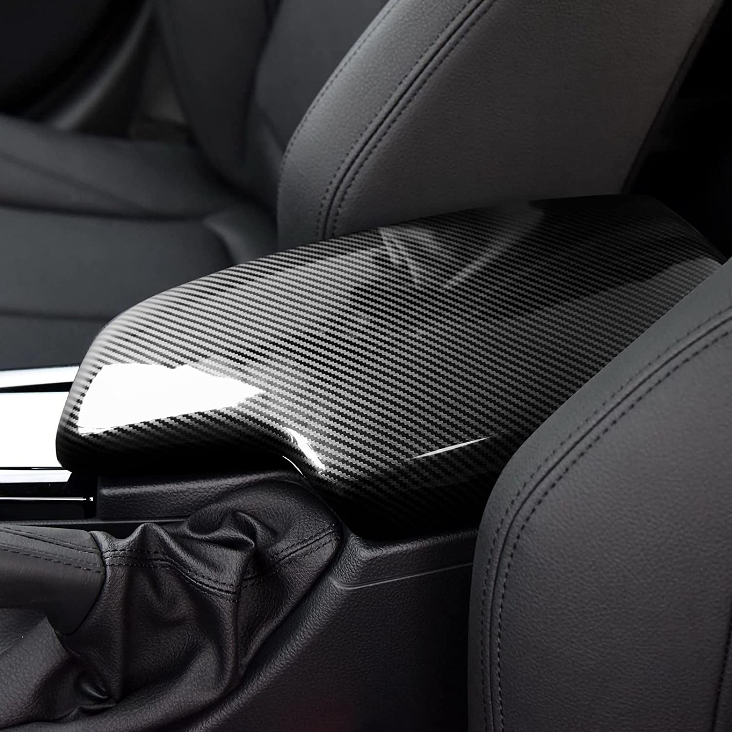 Car Armrest Cover Lid Storage Box Sticker Carbon Color ABS Decal Trim fits for F30 2012 2013 2014 2015 2016 2017 2018 2019 - Delicate Leather