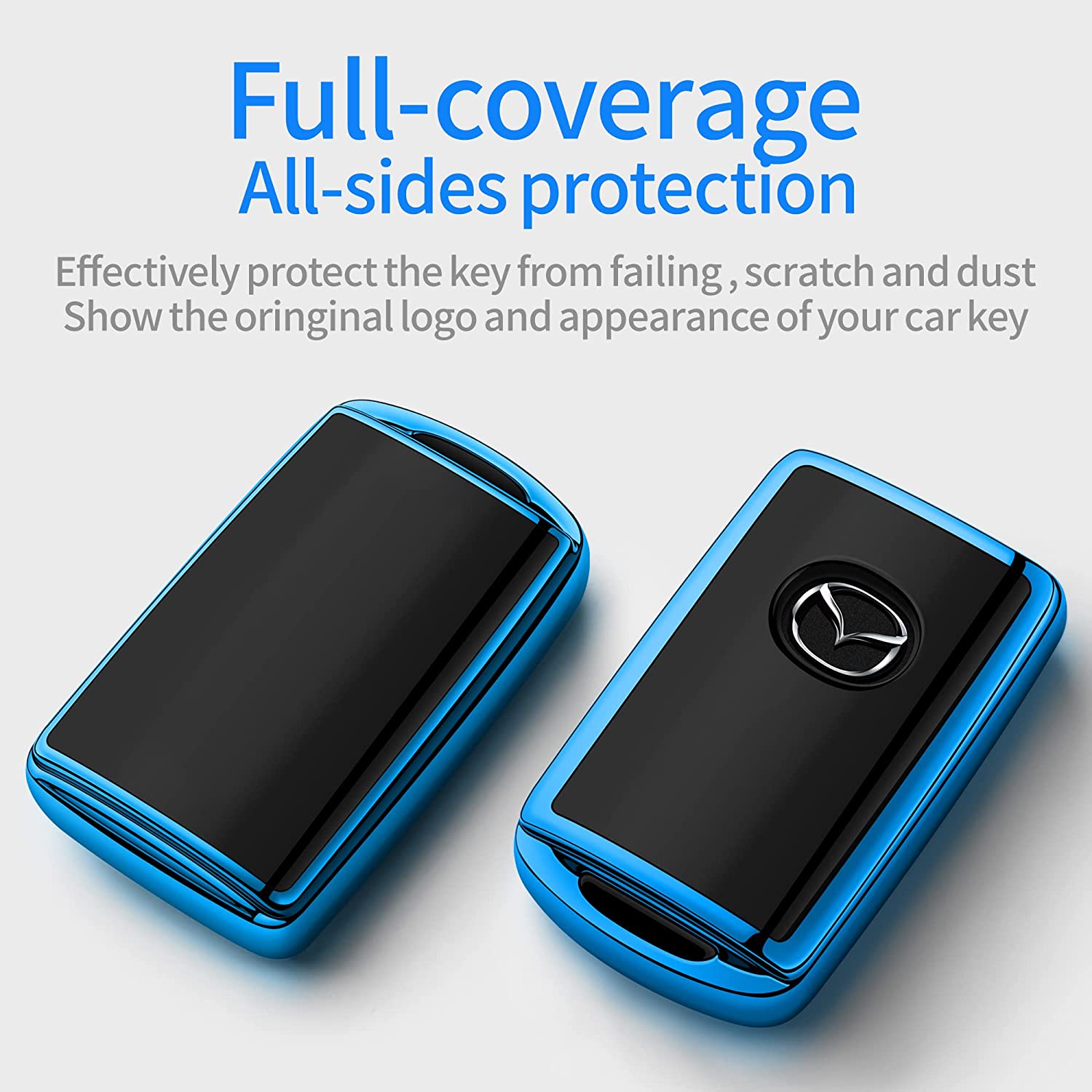 Mazda Key Fob Cover 360 Degree Full Protection Key Case Key Shell Compatible with 2019 2020 2021 Mazda 3, Mazda 3 Hatchback, 2020 2021 Mazda CX-5, CX-30, CX-9-Blue - Delicate Leather