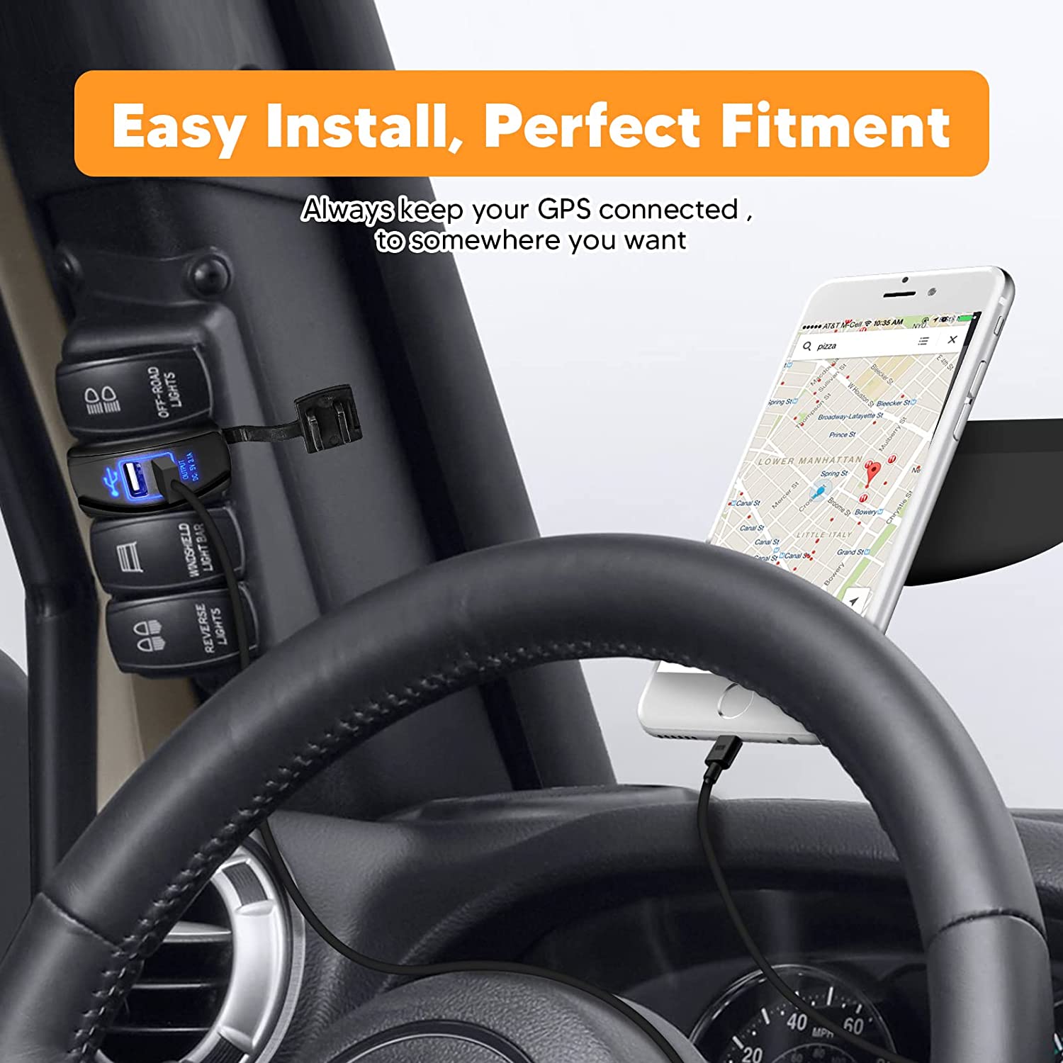 Universal Dual USB Power Charger Carling ARB Rocker Switch Blue LED Light Compatible with Any 12-24V car, Motorcycle, Electric car, ATV, UTV, Boat etc - Delicate Leather