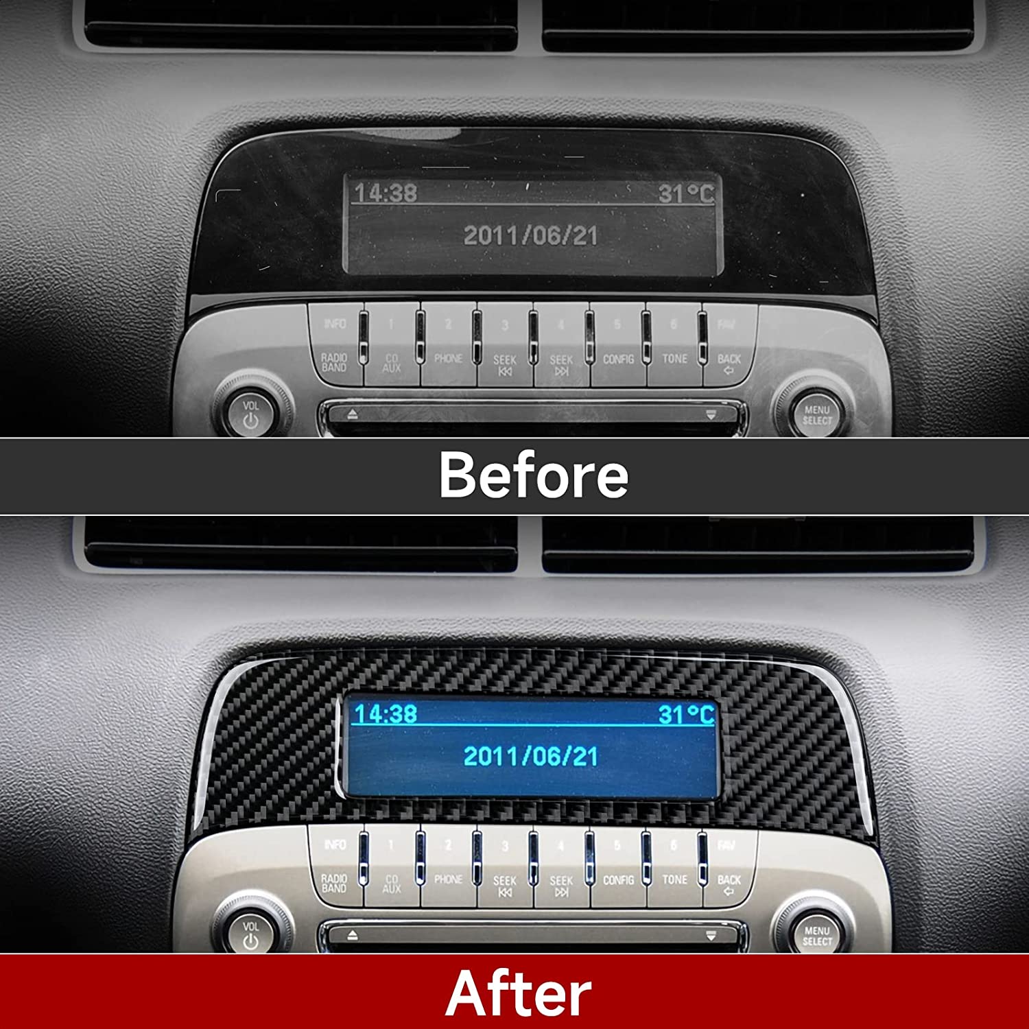 Car Central Control CD Panel Sticker Decal Carbon Fiber Interior Trim Cover - Delicate Leather