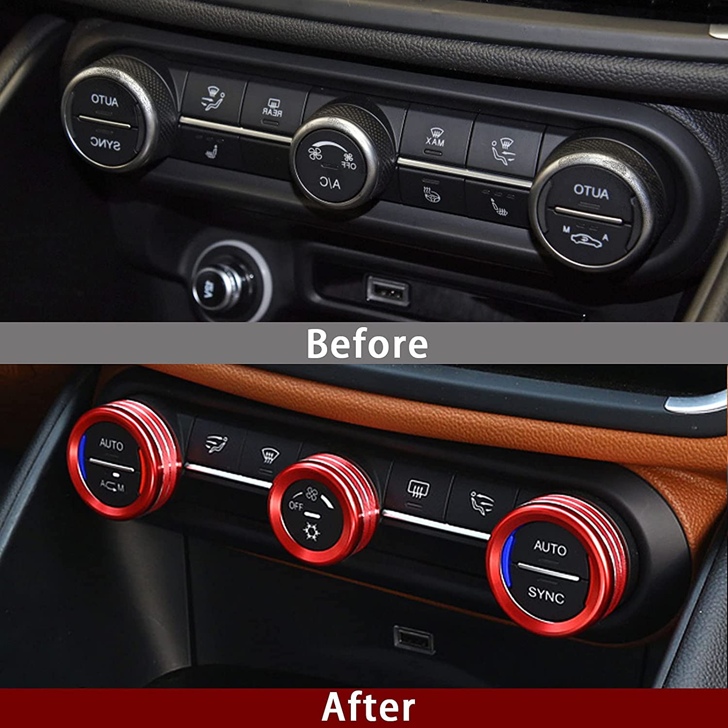 3PCS Car AC Knob Trim Air Conditioner Audio Cover Rotary Decoration Ring Sticker Decal Compatible with Giulia Stelvio 2017 2018 2019 Car Accessories - Delicate Leather