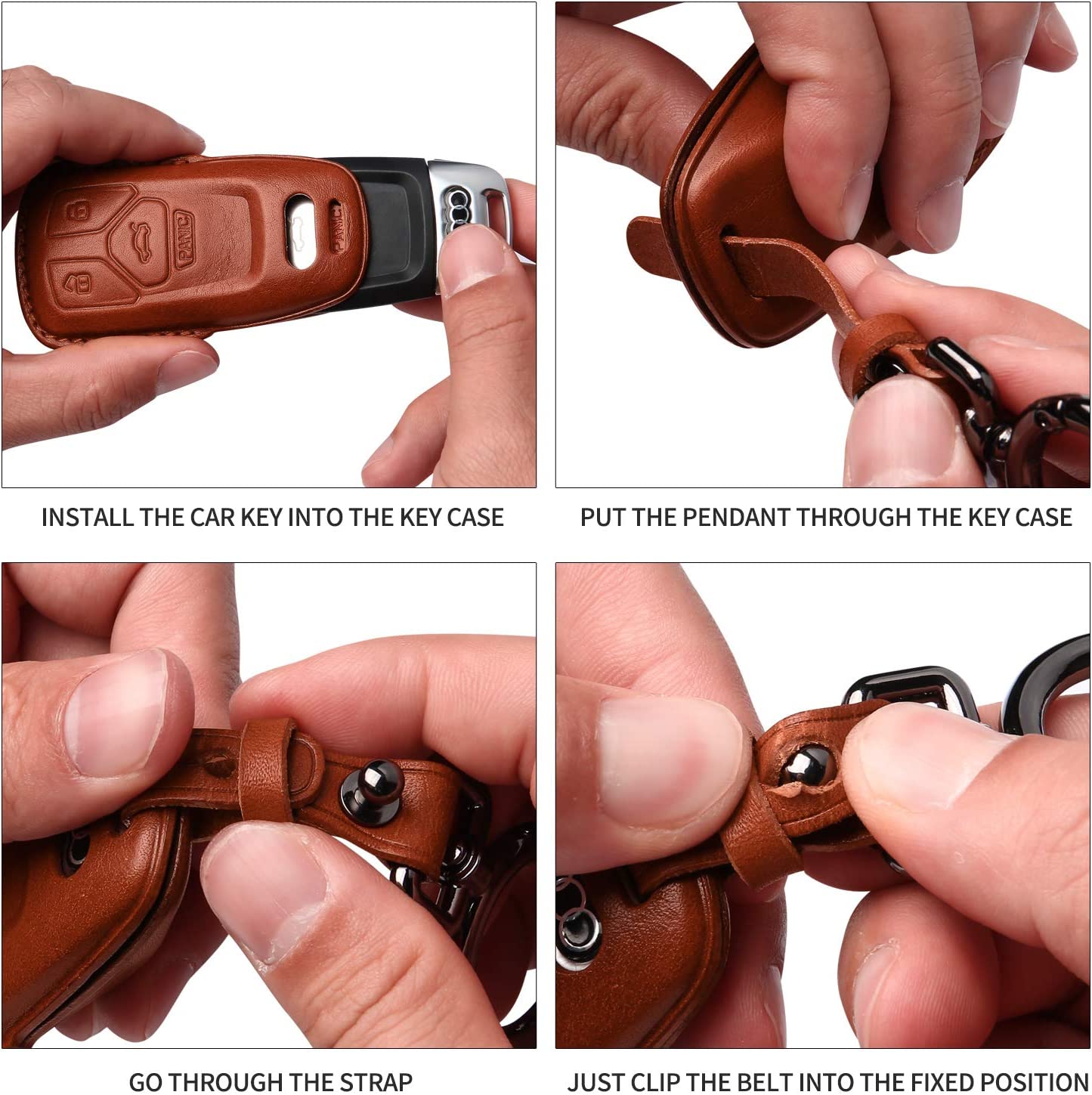 Audi Key Fob Cover Genuine Leather With Keychain,Leather Key Case Protector Compatible A4 Q7 Q5 TT A3 A6 SQ5 R8 S5 smart key - Delicate Leather