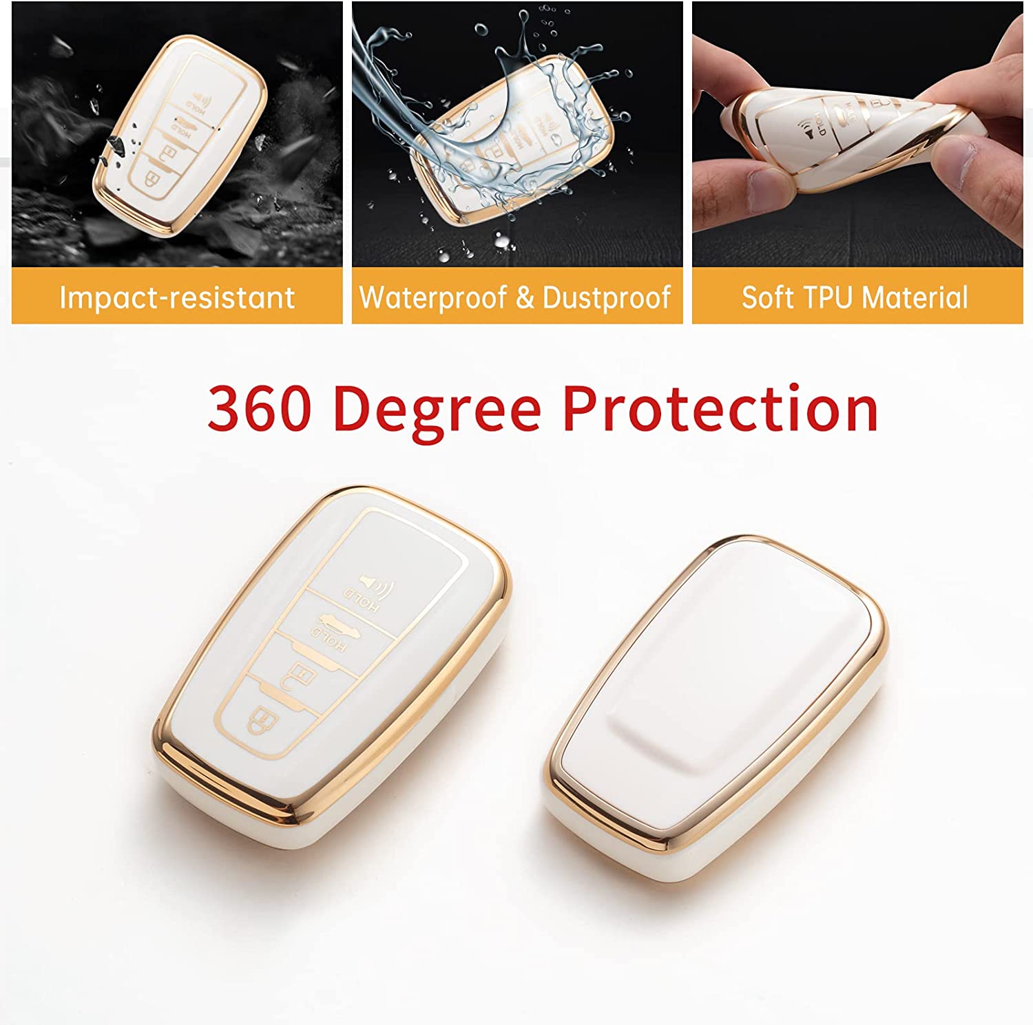 Toyota Key Fob Cover with Lanyard, Car Key Case Protection for 2018-2022 Camry RAV4 Highlander Avalon C-HR Prius Corolla GT86 Smart Key Holder - Delicate Leather