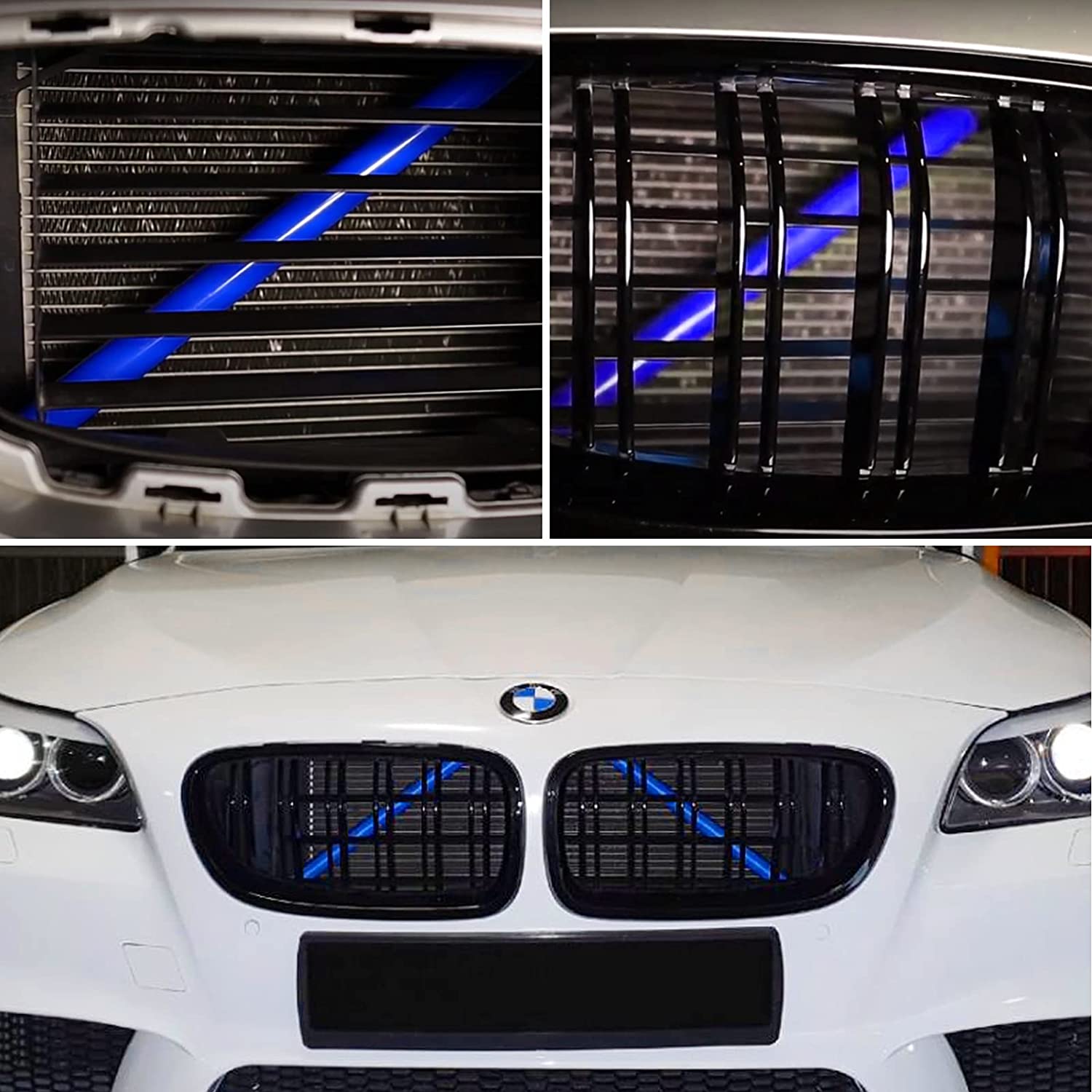 Compatible with Grill Inserts for 2 5 6 7 X1 X2 Series,F10 F11 F45 F12 F13 F01 F02 F48, Compatible with V Brace Wrap Covers Blue Grill Stripes Front Grill Insert Trims Stripes - Delicate Leather