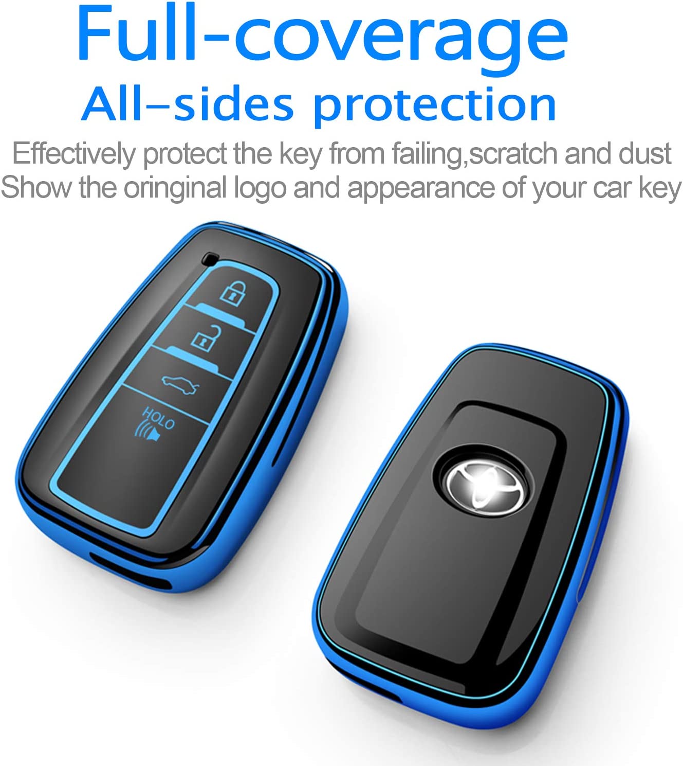 Toyota Key Fob Cover with Keychain Fit For 2018-2022 Camry RAV4 Highlander Avalon C-HR Prius Corolla GT86 - Delicate Leather