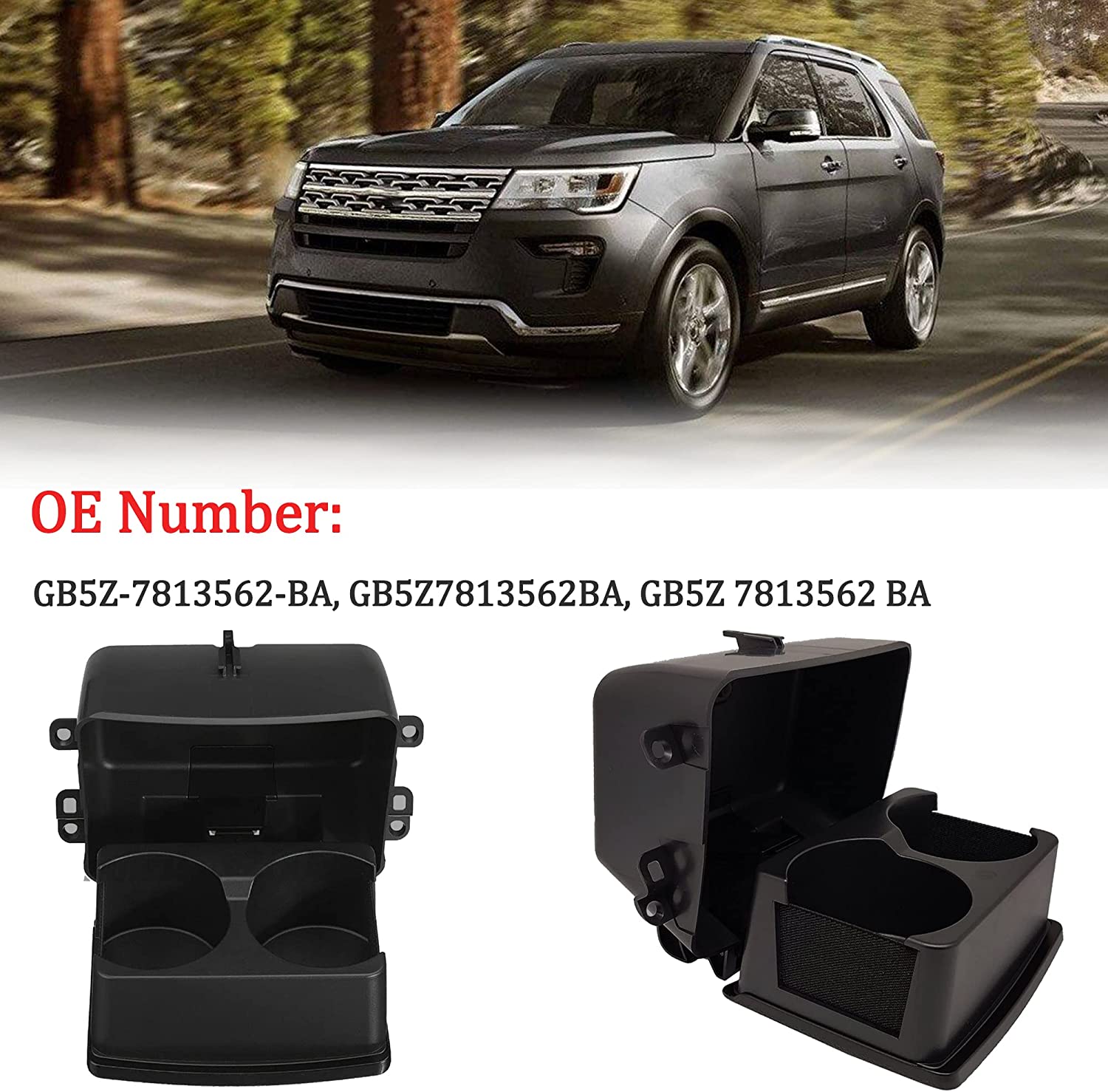 Cup Holder Black for 2016 2017 2018 2019 Explorer GB5Z7813562BA GB5Z-7813562-BA - Delicate Leather