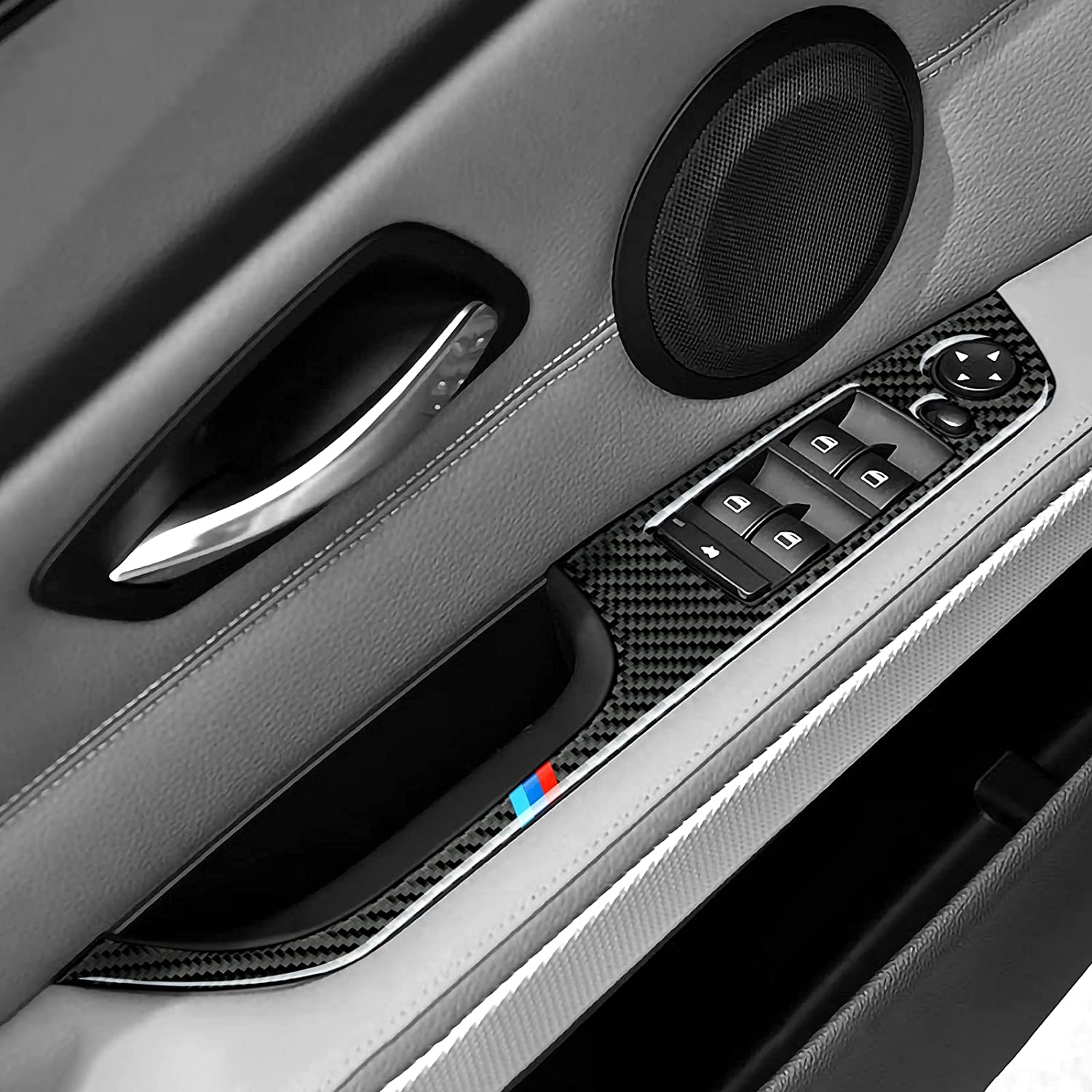 Car Window Lift Trim Switch Panel Sticker Decal Carbon Fiber Trim fits for E90 Interior Accessories - Delicate Leather