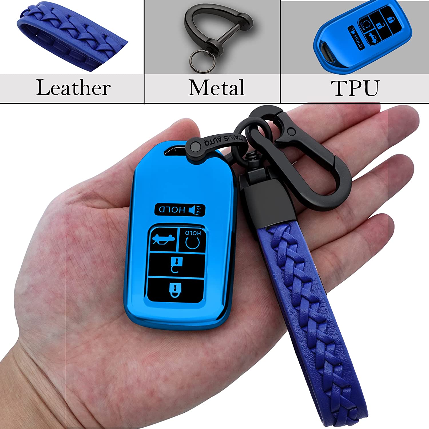 Honda key fob cover case,with keychain,Soft TPU protect car Key Shell,fit Civic Accord Pilot CR-V Insight,ect remote smart key - Delicate Leather