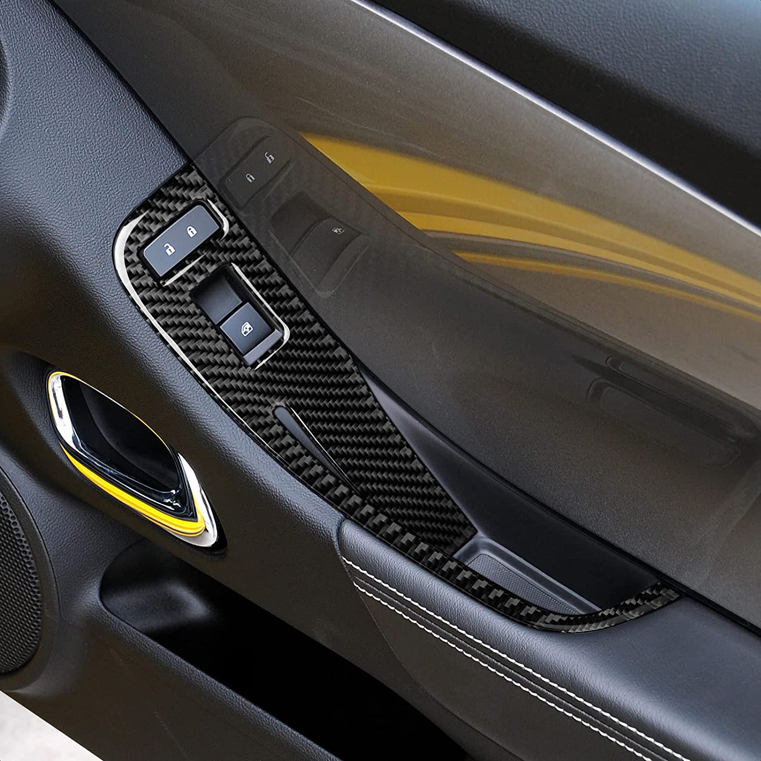 Car Door Window Control Switch Panel Sticker Decal Carbon Fiber Interior Trim Cover Compatible with Camaro 2013 2014 2015 Car Accessories - Delicate Leather