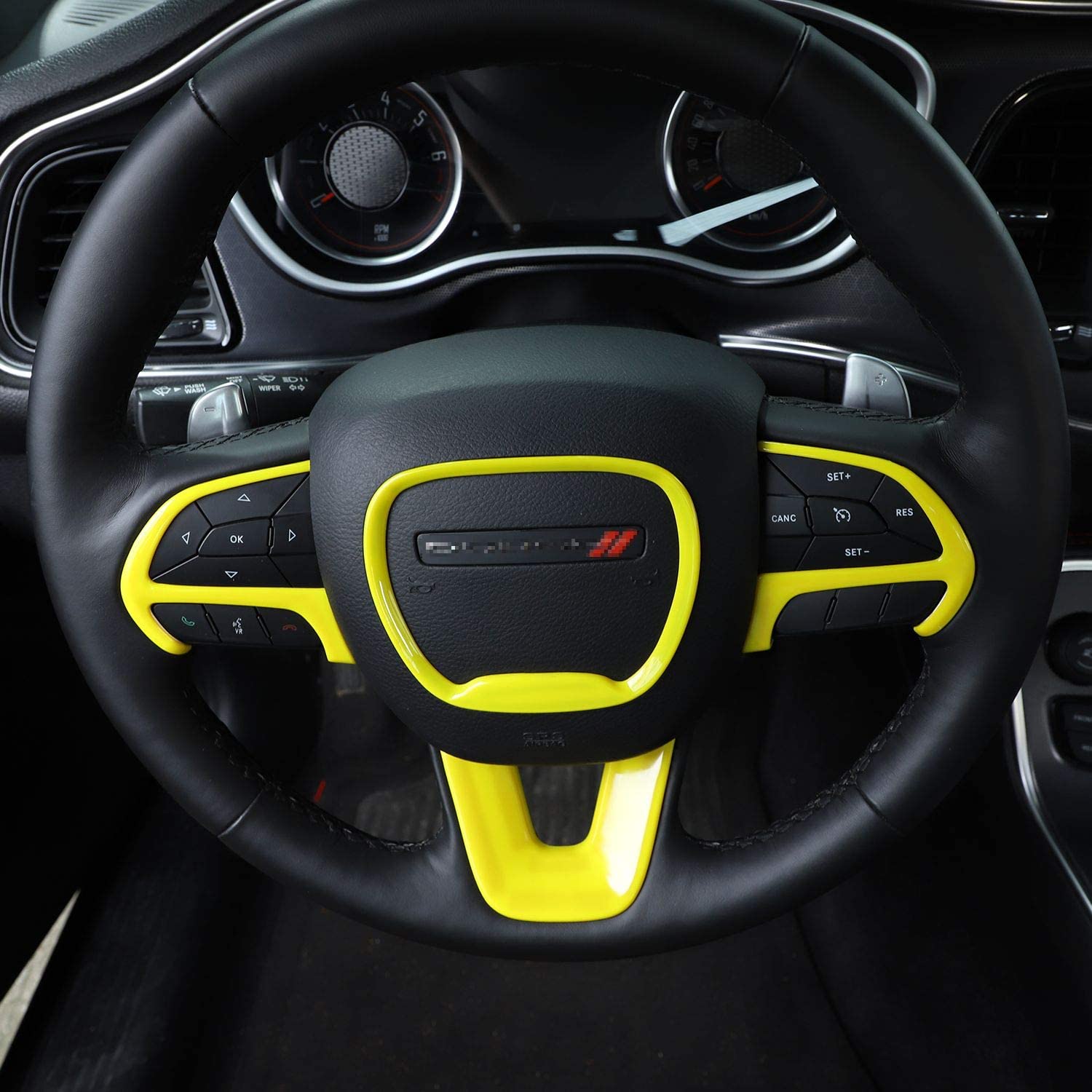 Steering Wheel Trim for 2015-2022 Challenger Charger, for 2014-2022 Dodge Durango for Grand Cherokee SRT8, ABS Yellow 4pcs - Delicate Leather