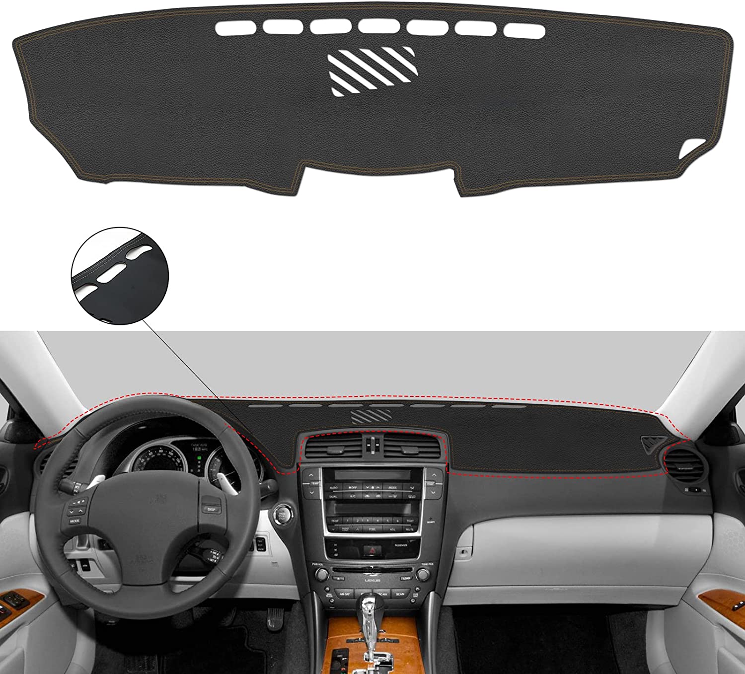 Car Dashboard Cover,Leather Anti-Slip Dash Cover Mat for IS250 IS350 2006-2011,Interior Dash Board Protecter Covers - Delicate Leather