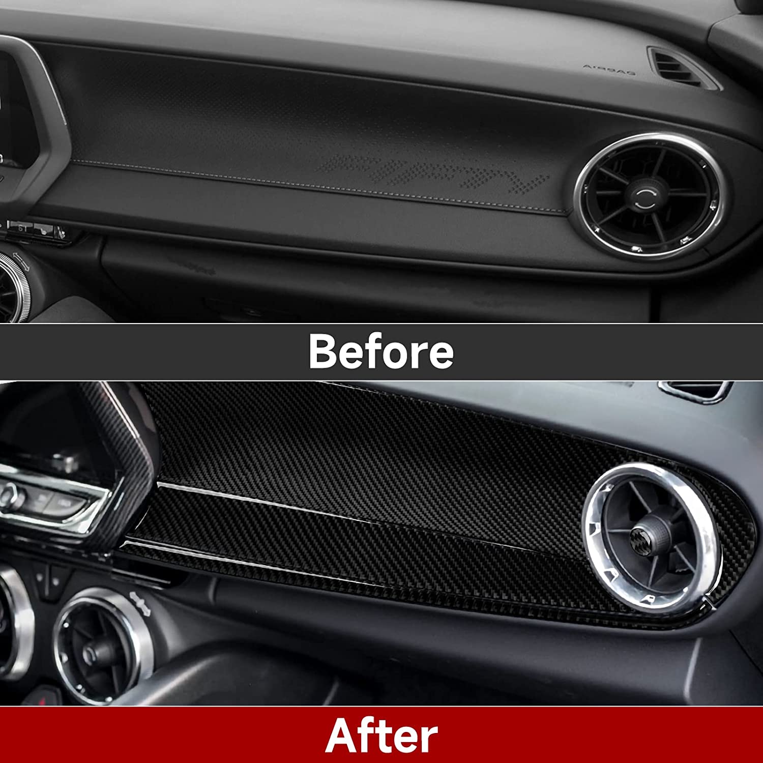 Car Copilot Center Console Dashboard Sticker Decal Carbon Fiber Interior Trim Cover Compatible with Camaro 2016 2017 2018 2019 Accessories - Delicate Leather