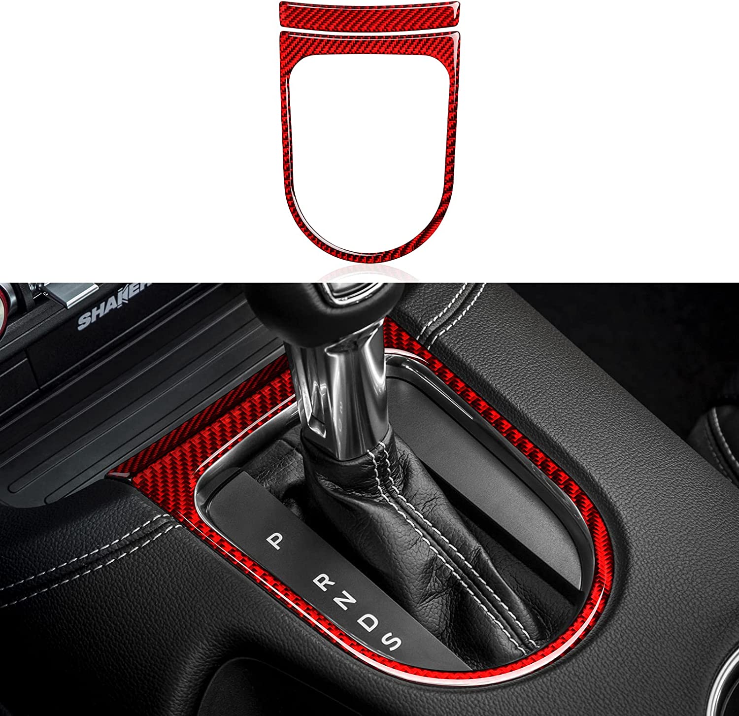 Car Gear Frame Panel Sticker Decal Carbon Fiber Interior Trim Cover Compatible with Mustang 2015 2016 2017 2018 2019 2020 Accessories - Delicate Leather