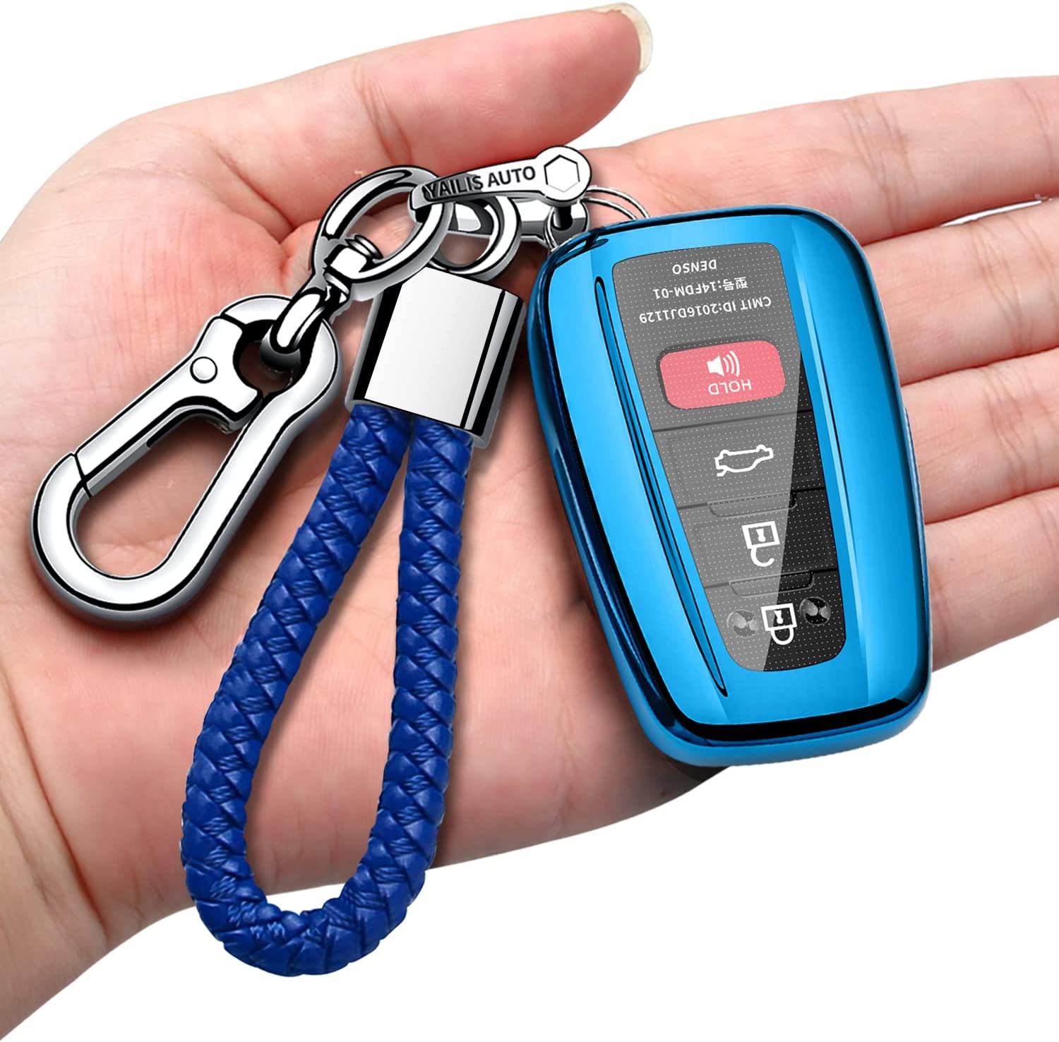 Toyota Key Fob Cover with Keychain Soft TPU Key Shell Case,For 2020-2022 Highlander 2018-2022 RAV4 Camry C-HR Corolla Avalon Prius GT86 Smart Key - Delicate Leather