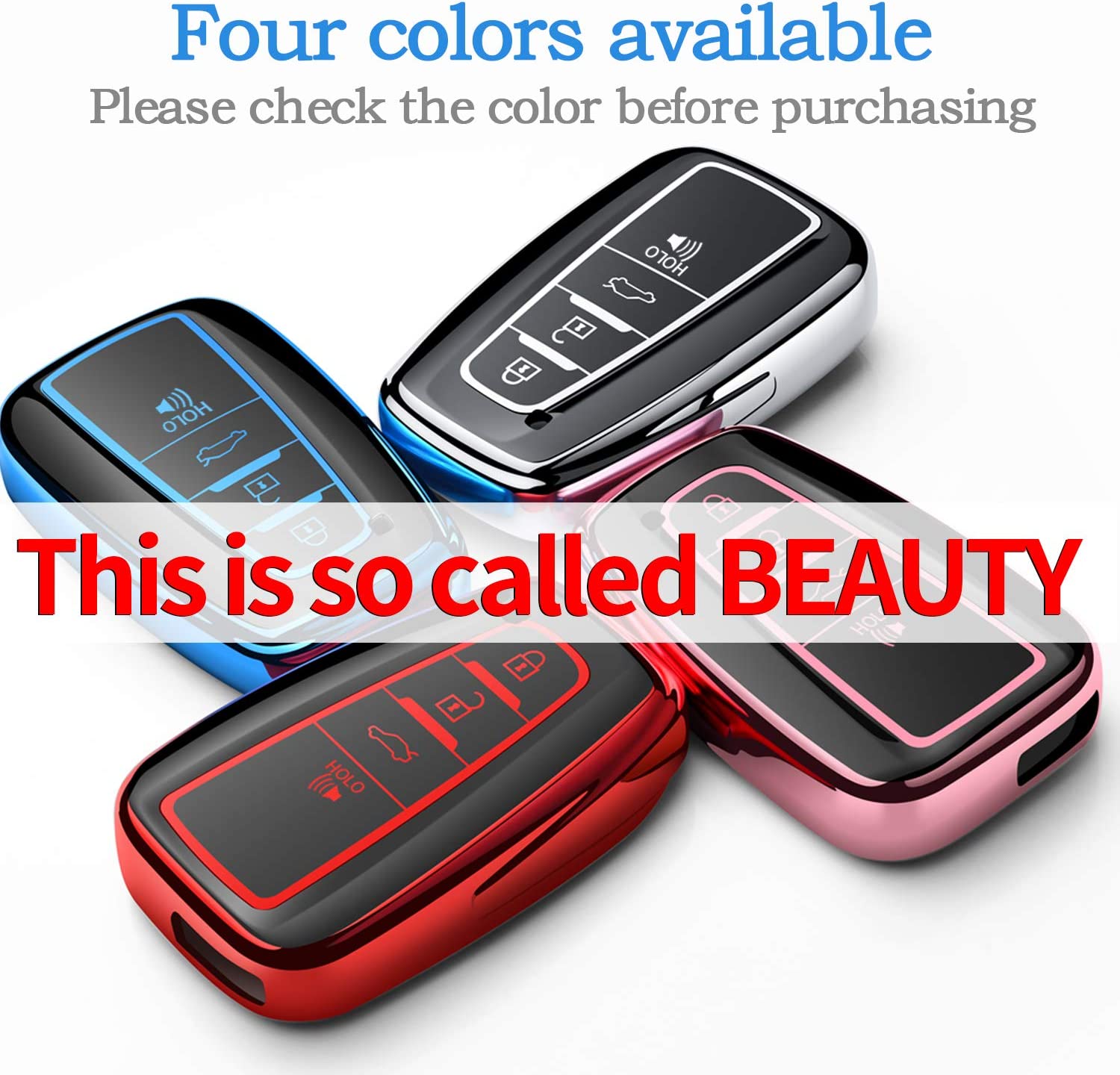 Toyota Key Fob Cover with Keychain Fit For 2018-2022 Camry RAV4 Highlander Avalon C-HR Prius Corolla GT86 - Delicate Leather