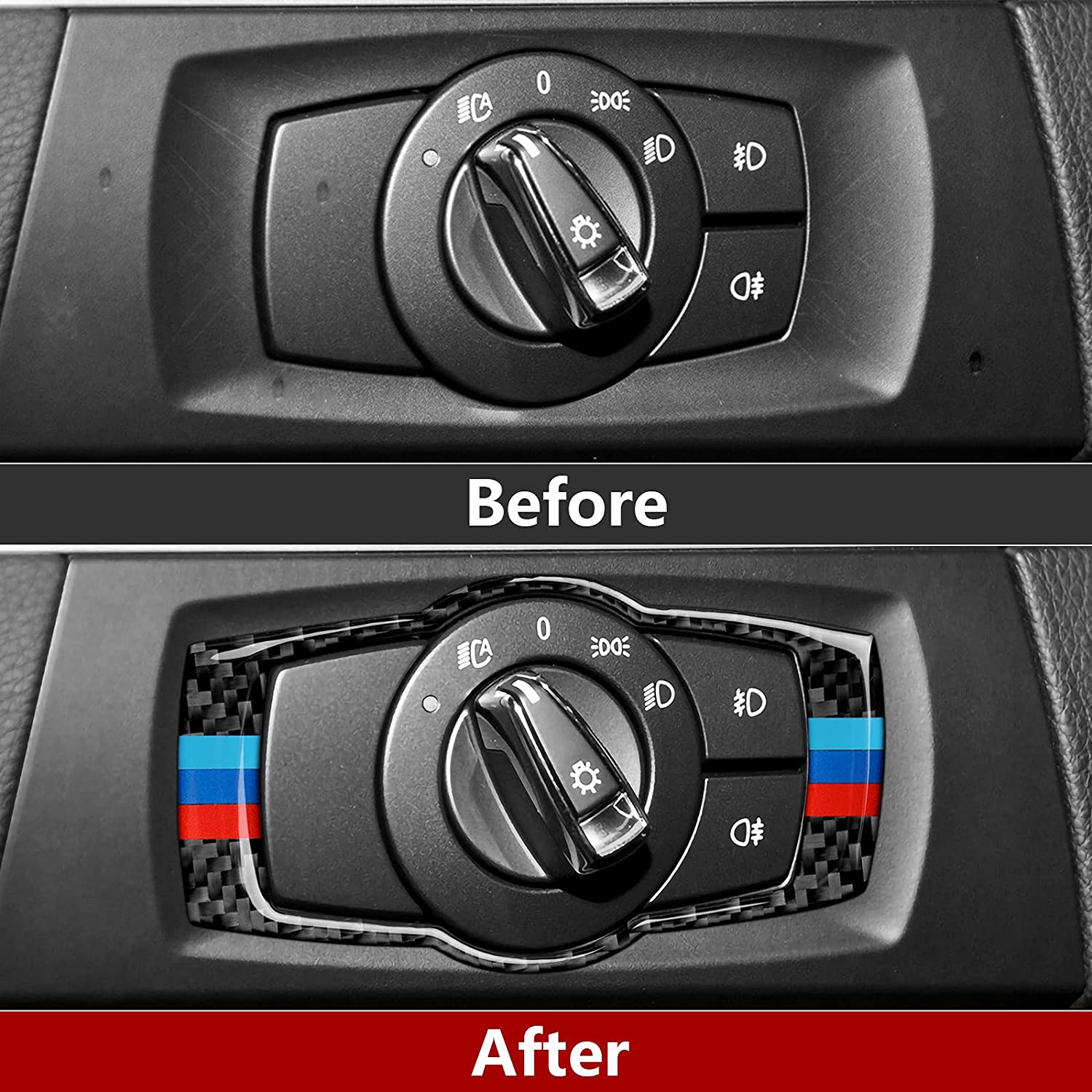 Car Headlight Switch Panel Sticker Decal Carbon Fiber Trim Cover Compatible with E90 E92 E93 2005 2006 2007 2008 2009 2010 2011 2012 Accessories - Delicate Leather