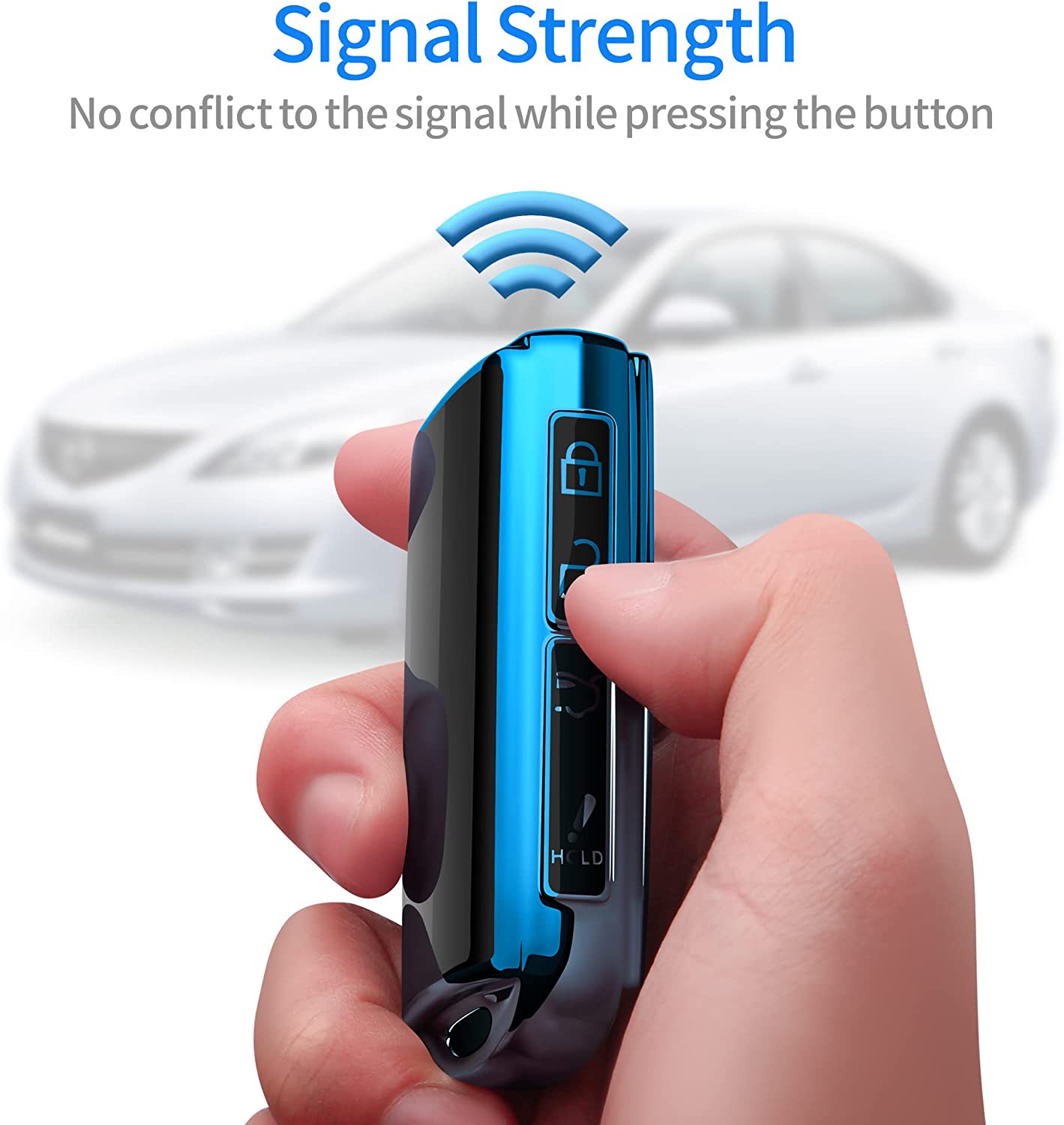 Mazda Key Fob Cover 360 Degree Full Protection Key Case Key Shell Compatible with 2019 2020 2021 Mazda 3, Mazda 3 Hatchback, 2020 2021 Mazda CX-5, CX-30, CX-9-Blue - Delicate Leather