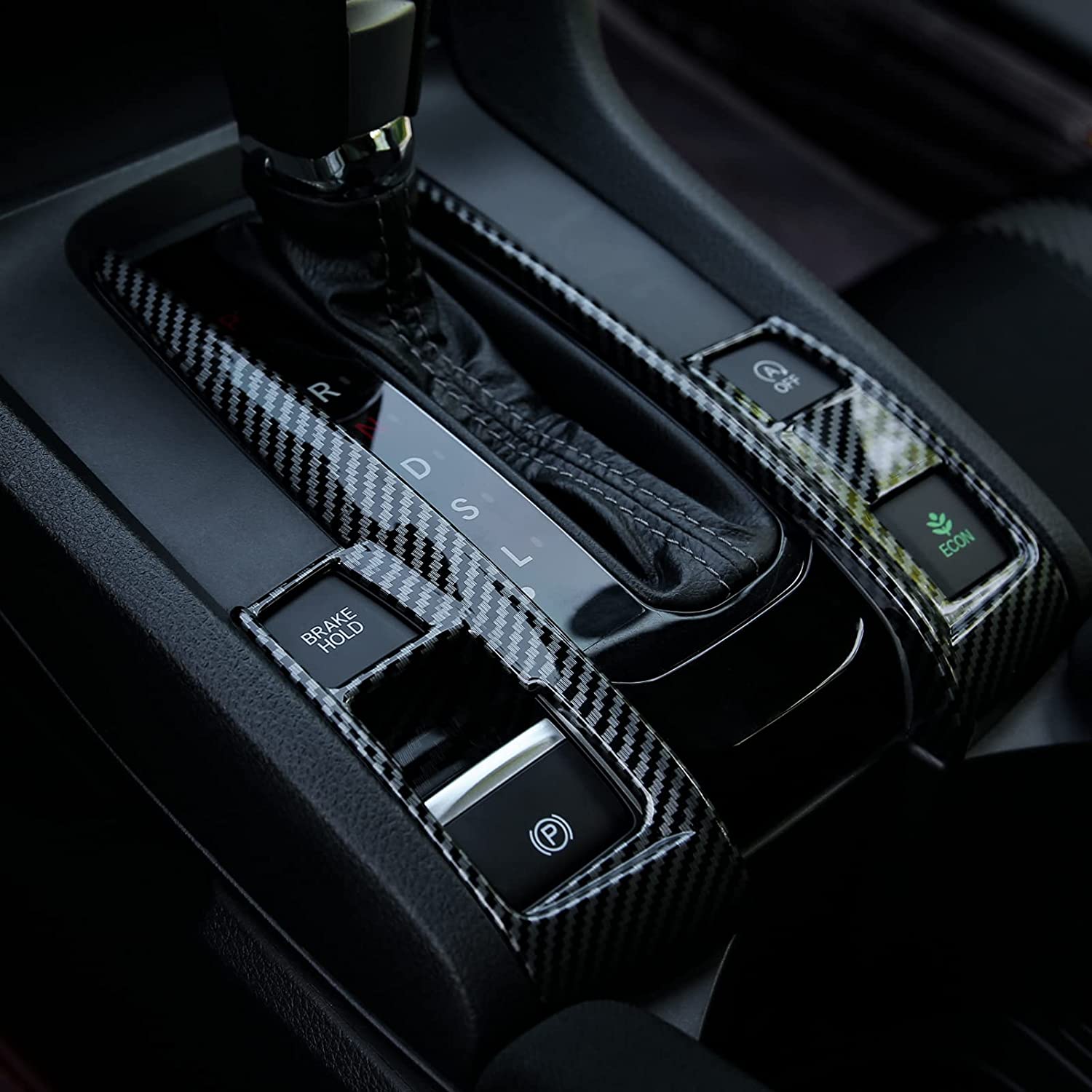 10th Gen Civic Gear Boots Trims CVT Automatic Transmission Shift Panel Stickers Compatible with Honda Civic Sedan Hatchback Coupe 2021 2020 2019 2018 2017 2016 -Carbon Fiber Grain - Delicate Leather