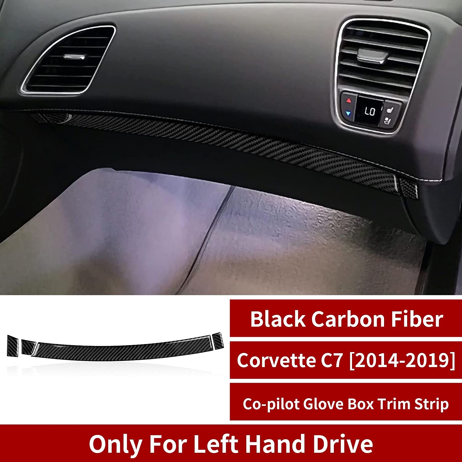 Car Co-Pilot Glove Box Trim Strip Sticker Decal Carbon Fiber Interior Trims Accessories Cover Compatible with C7 - Delicate Leather