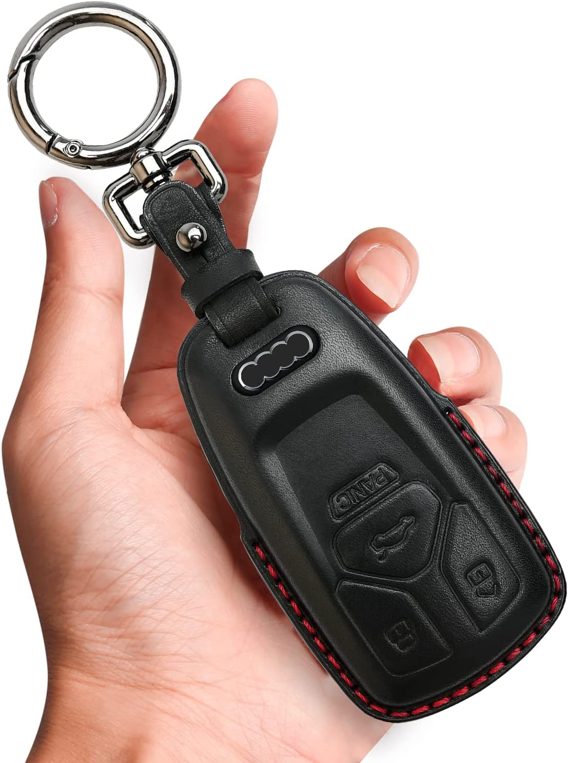 Audi Key Fob Cover Genuine Leather With Keychain,Leather Key Case Protector Compatible A4 Q7 Q5 TT A3 A6 SQ5 R8 S5 smart key - Delicate Leather